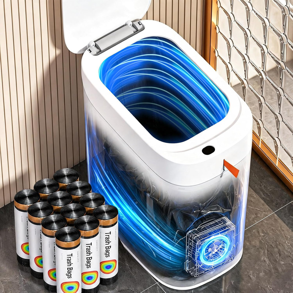 MOPUP Bathroom Trash Can,Includes 180 Drawstring Trash Bags.