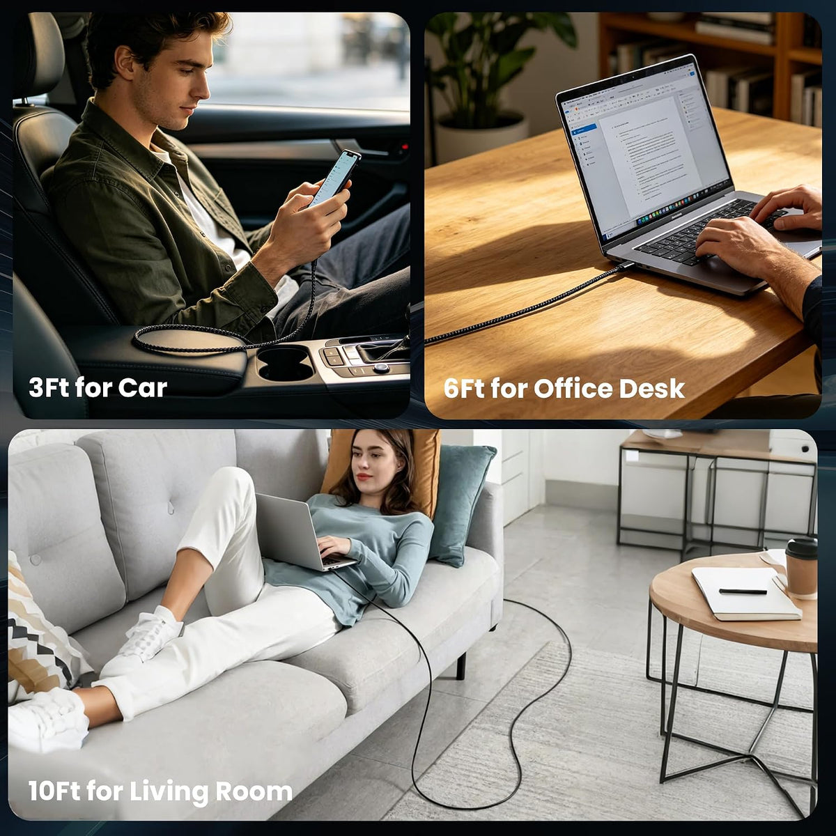 240W USB C to USB C Cable, 5 Pack Braided Type-C Fast Charging Cord(Black)