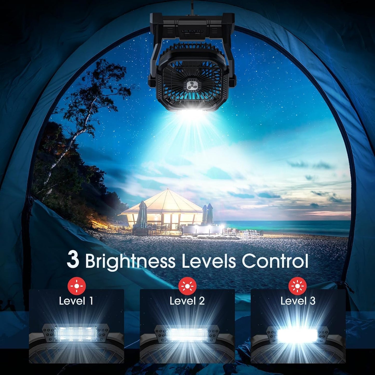 Portable Fan Rechargeable 20000mAh Cordless Battery Powered Camping Fan | with LED Lantern, Small Table Fan, USB Battery Operated Fans for Travel Bedroom Home Camping Tent Office Beach Desk Black