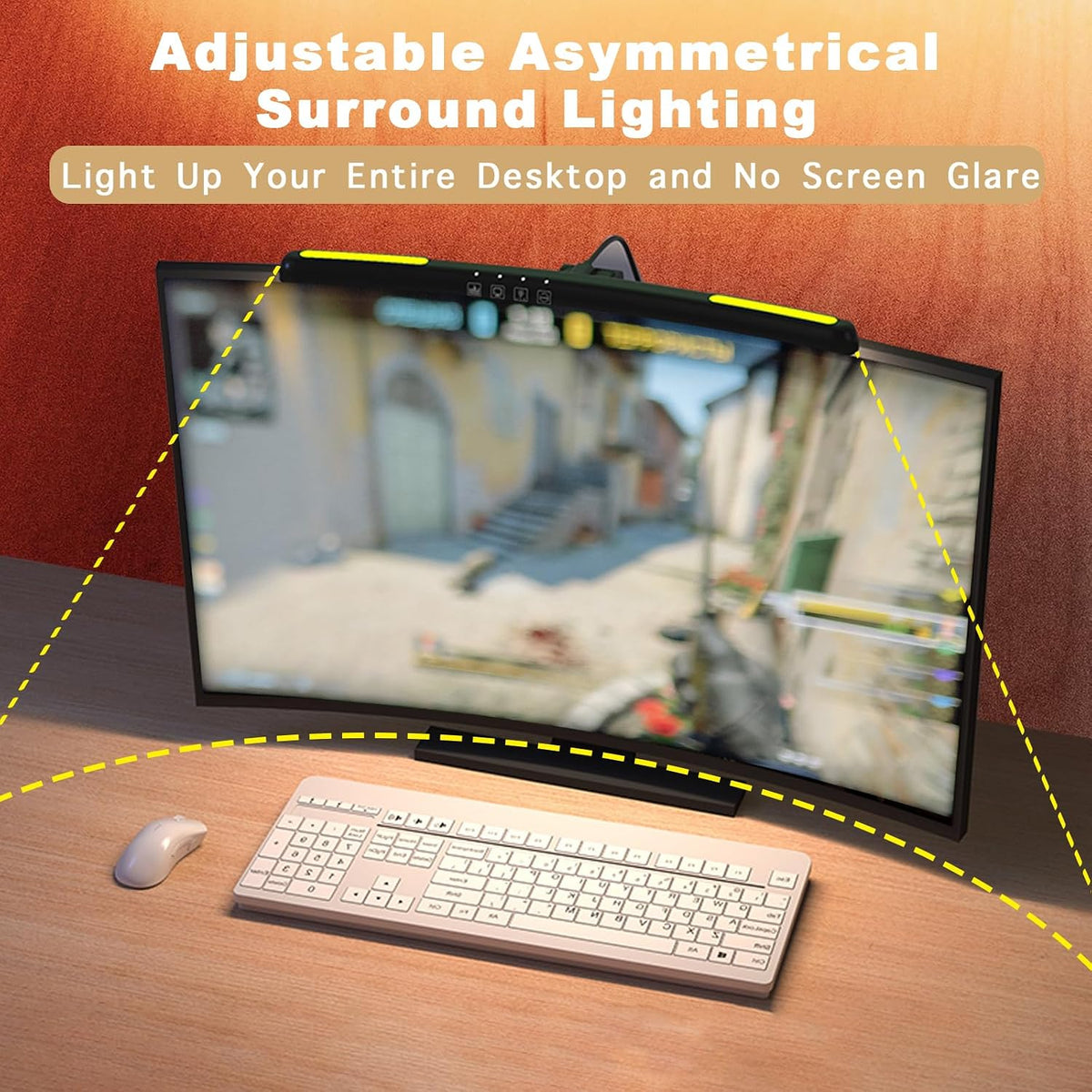 Curved Monitor Light Bar with 7 RGB for 24-27 Inch Screen, Stepless Dim
