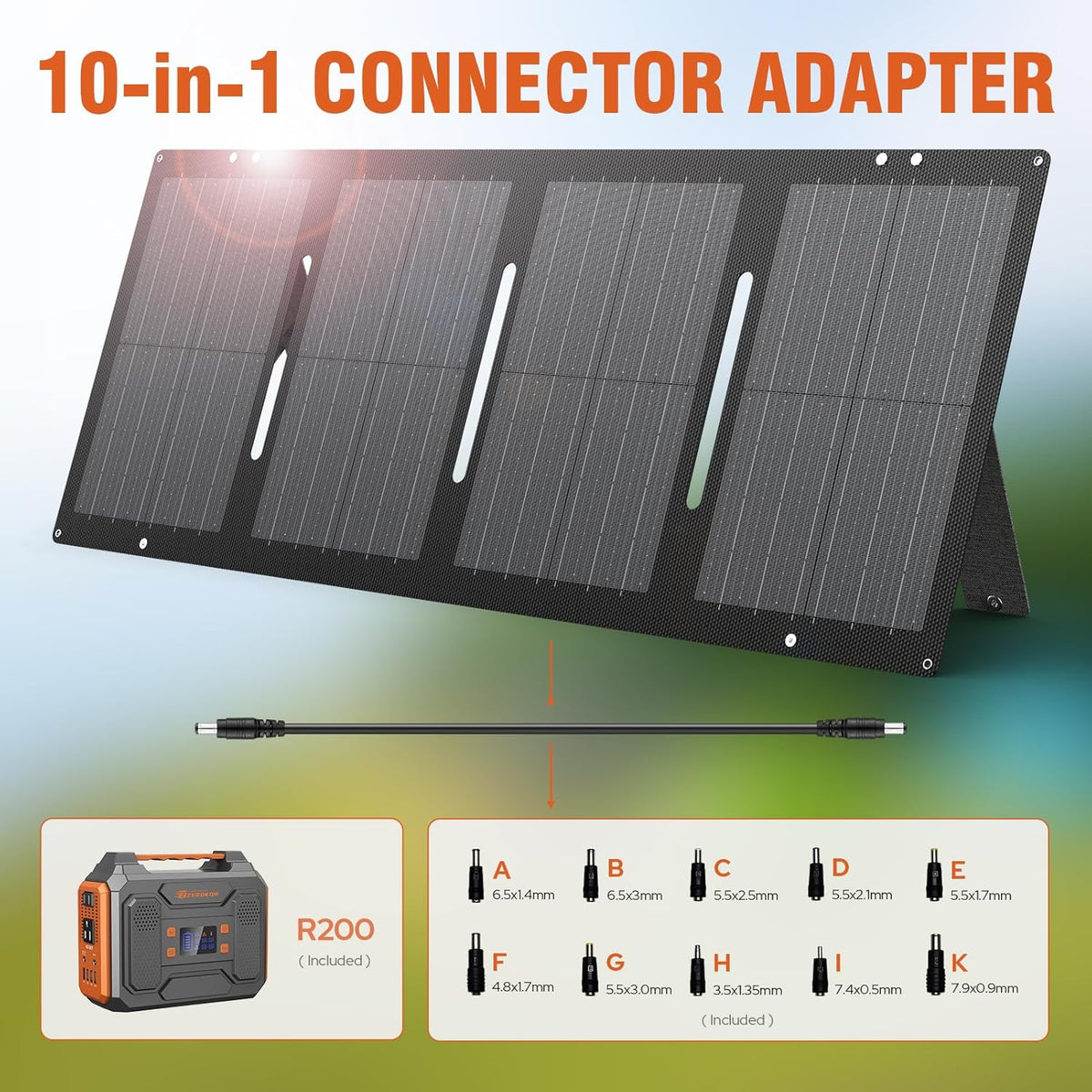 Portable Solar Generator 300W Portable Power Station with 60W Solar Panel | 110V Pure Sine Wave 280Wh Battery Solar Power Pack with USB QC3.0 DC AC Outlet for Camping Smart Device RV Van Outdoor-Orange