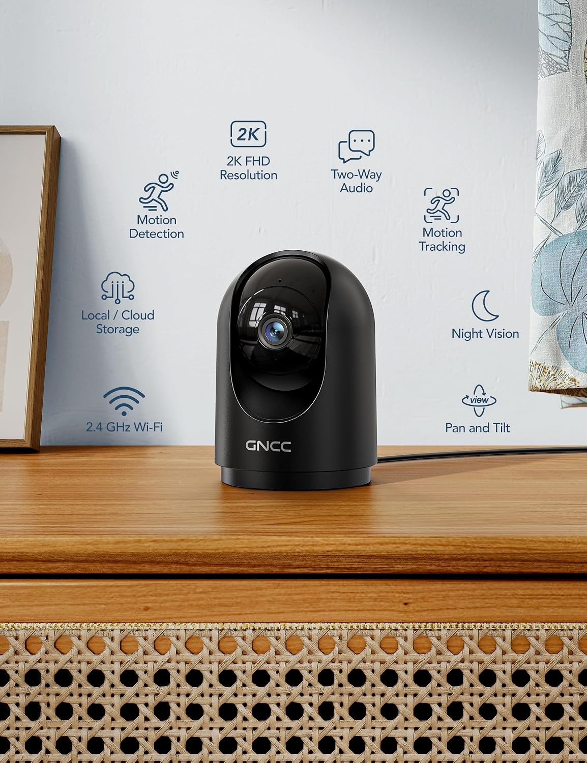 GNCC Security Camera, 2K Indoor Camera 360° Cameras for Home Security