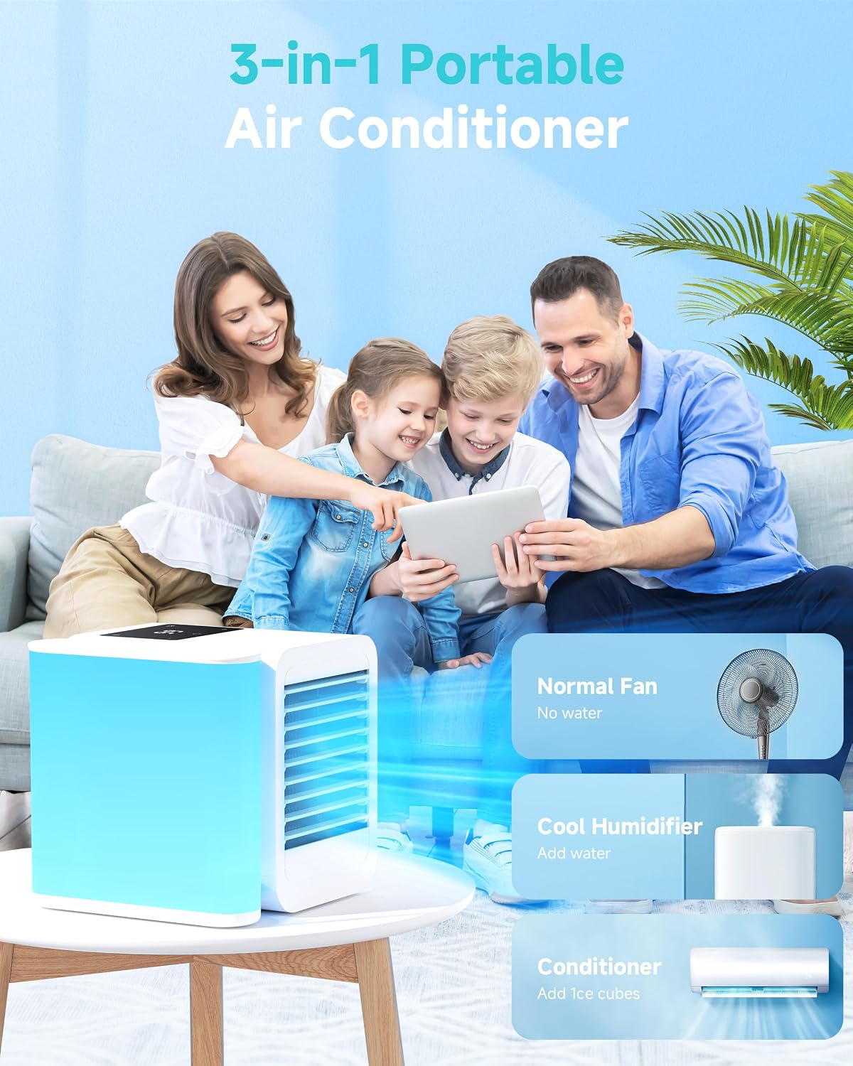 Portable Air Conditioners Fan: Air Conditioner, Ac Unit | Evaporative Air Cooler - Personal Mini Air Cooler with Timer & 7 Light Ac Unit for Bedroom Room Desktop Office (Pearl White)