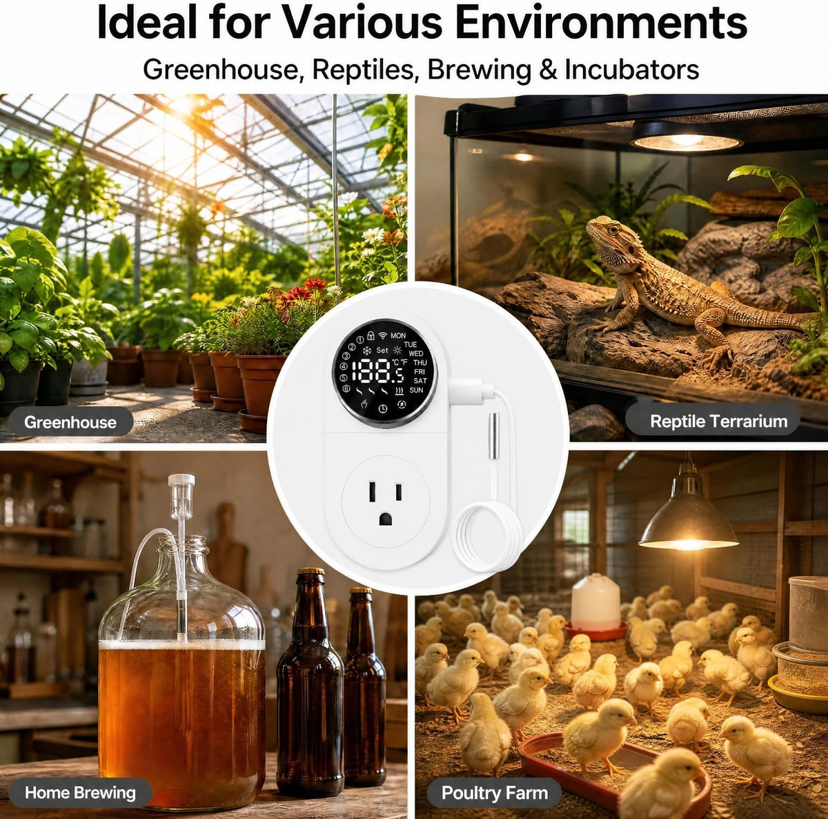 Plug in WiFi Thermostat, Knob Temp Controller with Probe, App Control