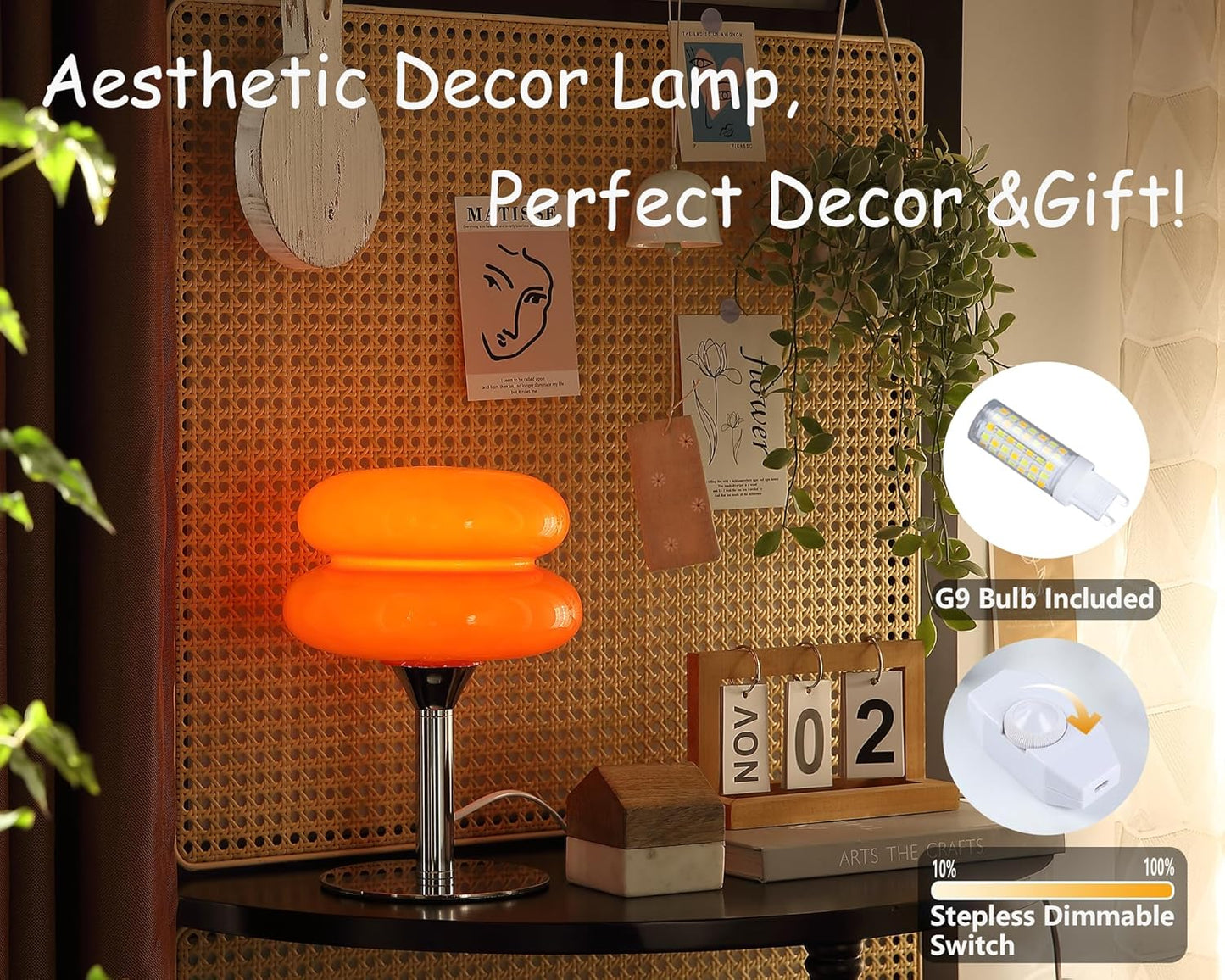 Glivpny Mushroom Table Lamp, Mid Century Modern Decor Lamp(Orange) | Cool Desk Lamps for Bedroom,Vintage Dimmable Bedside Small Cute Lamps, House Warming Gifts New Home Decor