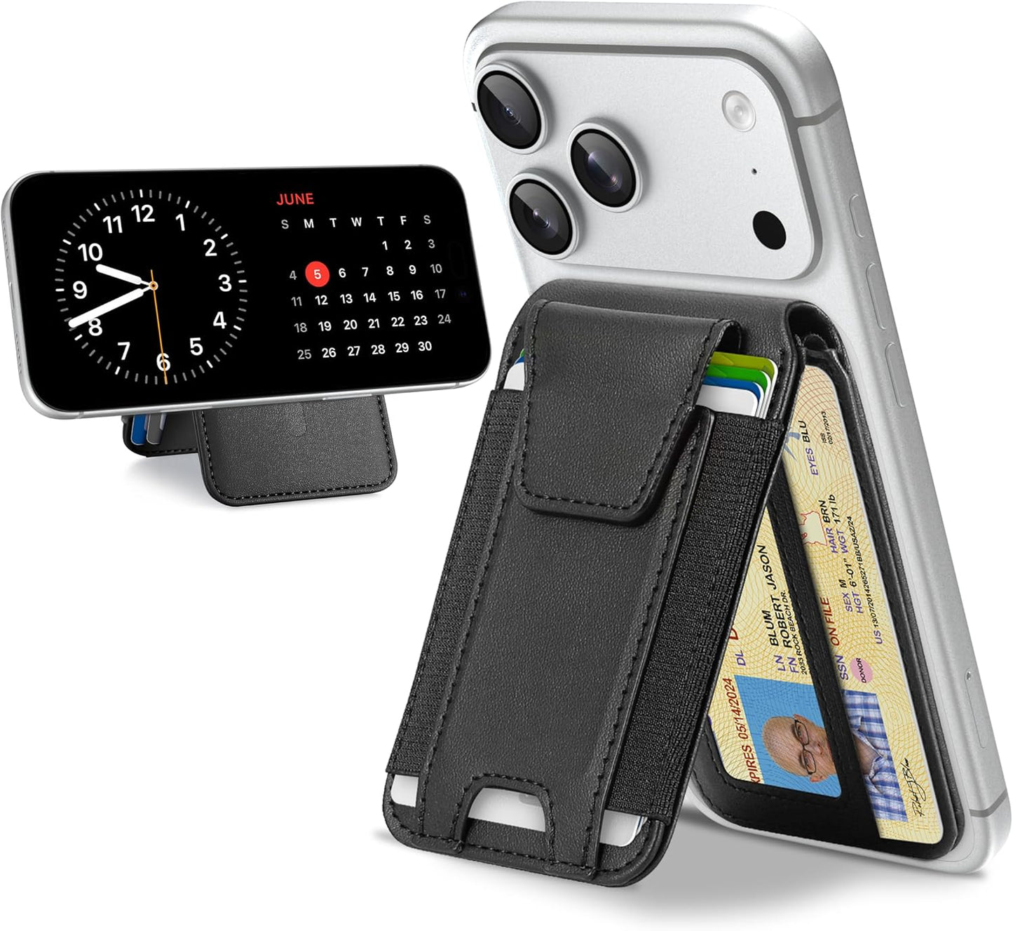 TopMade for MagSafe Wallet with Stand, 9 Cards Holder, Privacy Flap Cover | Strongest Leather Magnetic Wallet for iPhone 17/16/15/14/13/12 Series & Pixel 10 Series, RFID Blocking, ID Window, Black