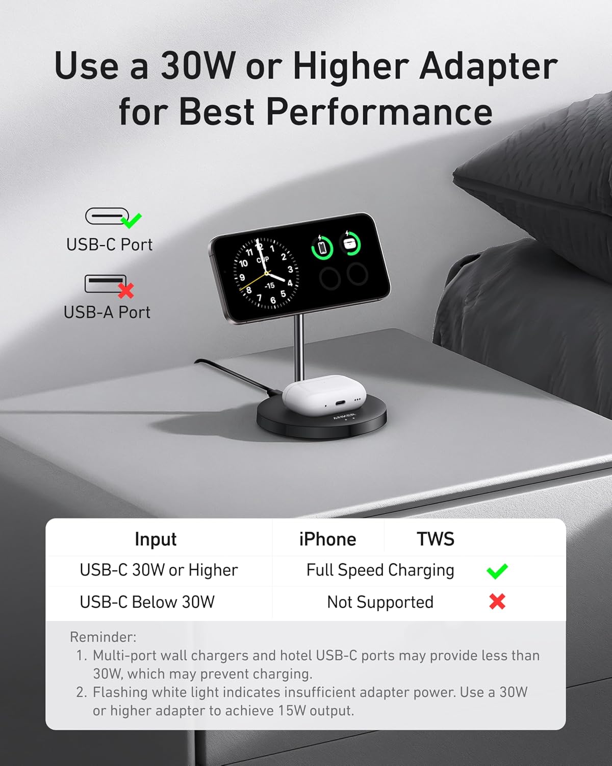 2-in-1 Qi2 15W MagSafe Wireless Charging Stand, Black