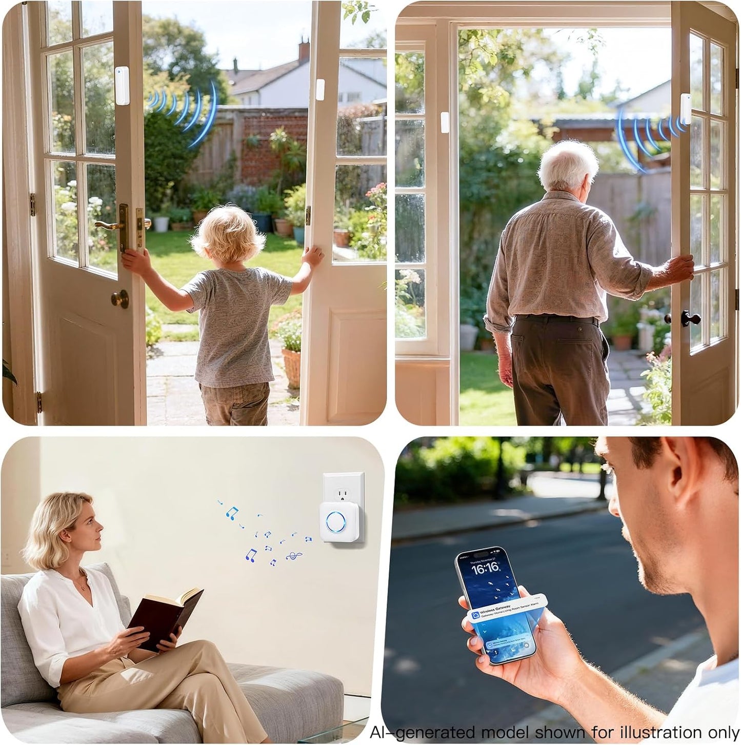 WiFi Door Sensor Chime, Smart Door Open Alert Window Sensor | For Business/Home/Kids Safety, Window Contact Alarm with Free App Notification, 500ft Range, 32 Melodies, 5 Volume Levels