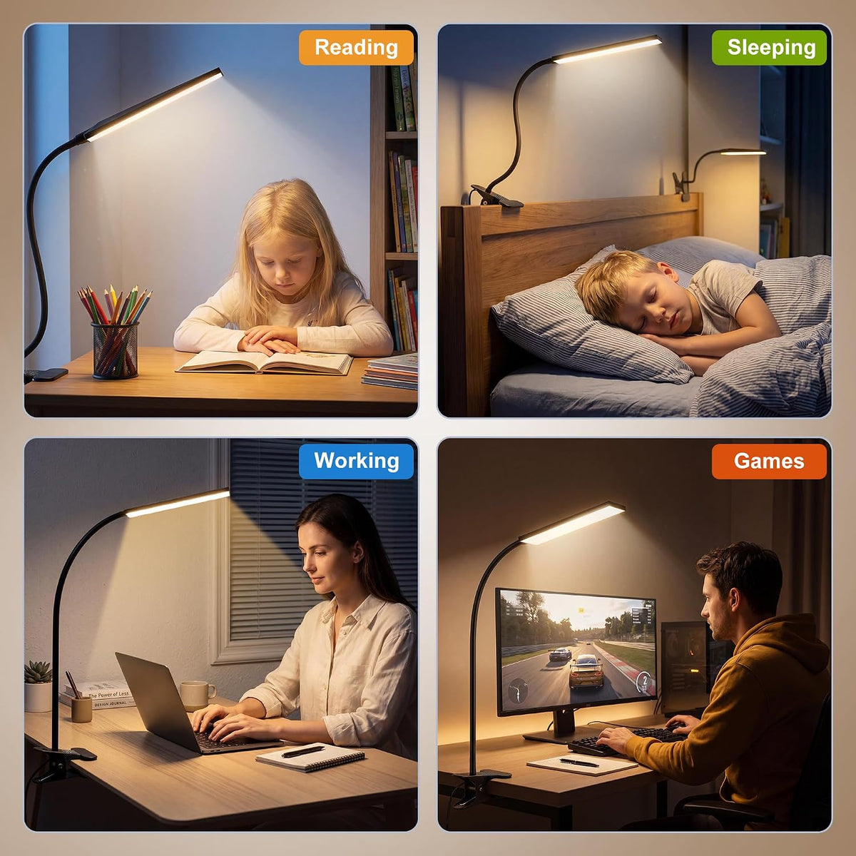 Vansuny Clip on LED Desk Lamp, Eye-Caring USB Reading Light for Home Office | 3 Color Modes,6 Brightness Levels,Adjustable Gooseneck,Sturdy Metal Clip,5W Black,Fits Dorm Bed, Monitor Side & Narrow Spaces