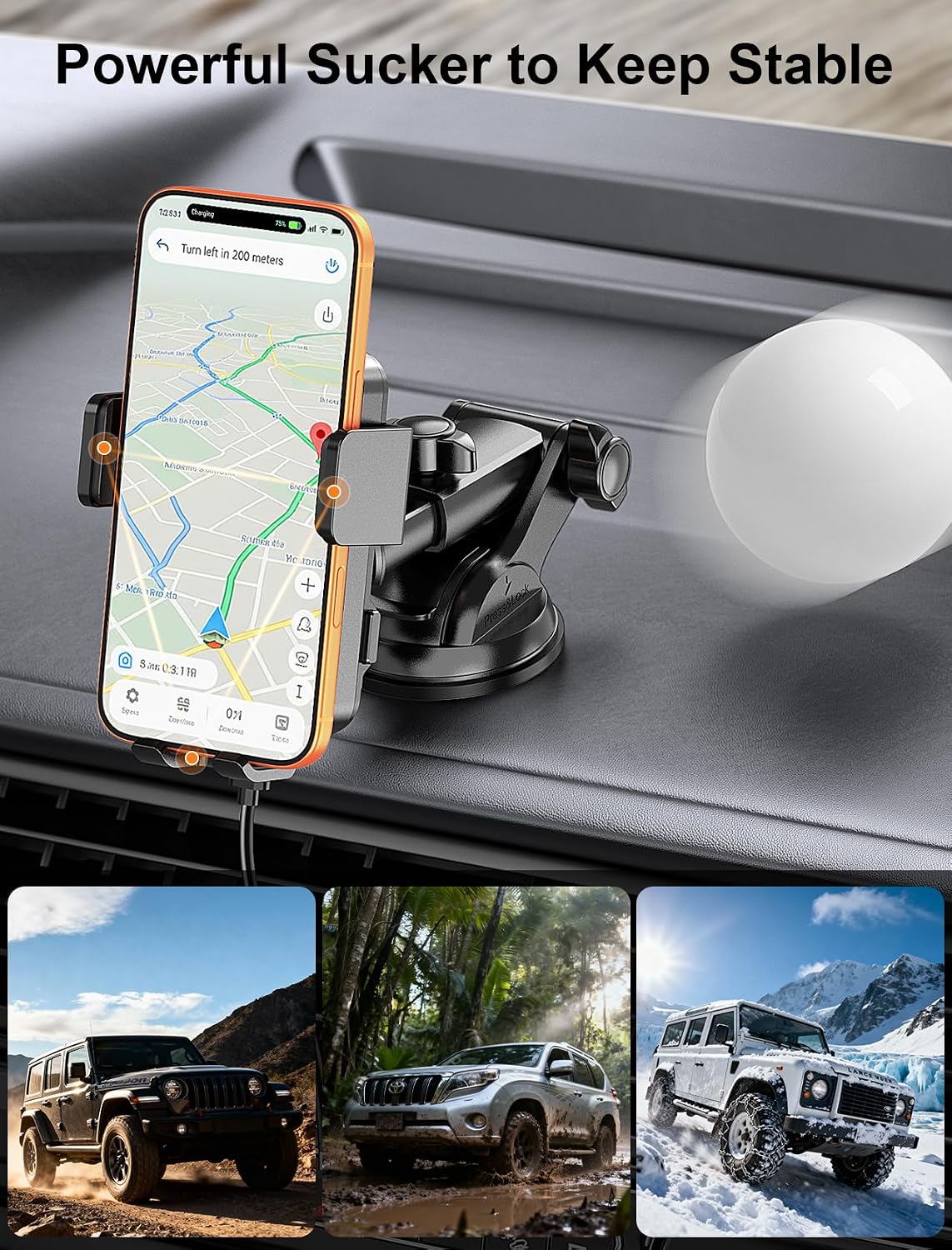 Wireless Car Charger Auto Clamping LED Car Charger Dash Windshield Air Vent | Phone Holder Compatible with iPhone 17 16 15 14/13/13 Pro/12 pro/12/11/X/8, Samsung S24/S23/S22 Series