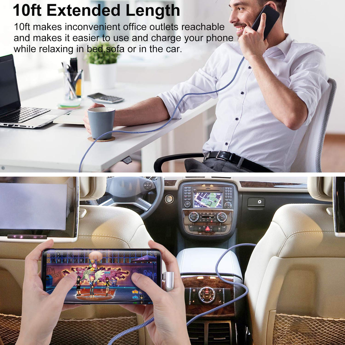 USB C Cable Fast Charging,3Pack 10ft Nylon Right Angle USB A to USB C Cable