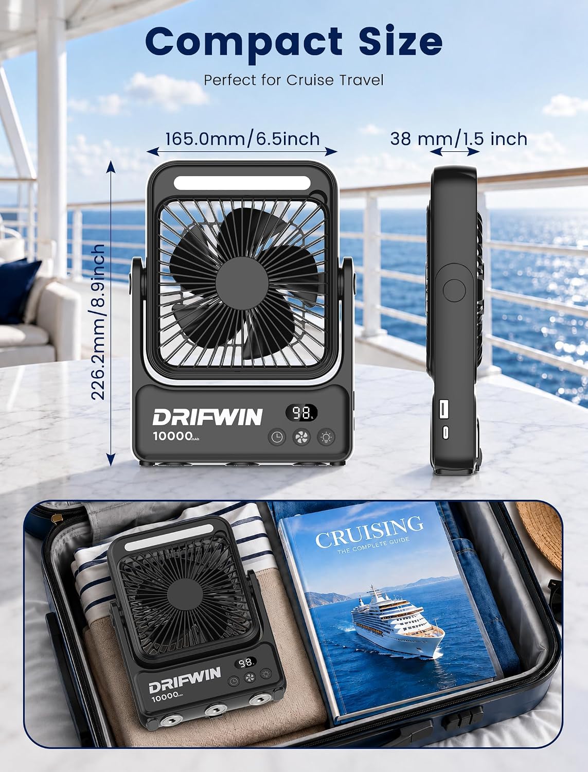 Magnetic Cruise Approved Fan with Night Light, 10000mAh Ultra-Slim Travel Fan, 4-Speed, Hook Design, Portable Fan for Cruise Ship Cabin, Bedroom Sleeping, Camping, Travel & Cruise Essentials 2026