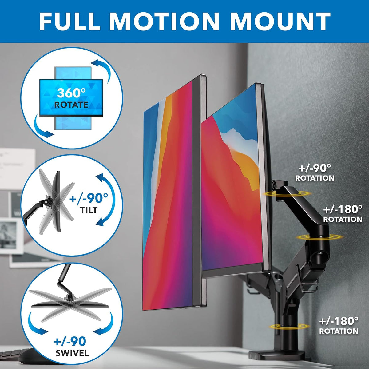 Mount-It Dual Monitor Arm Desk Mount, Low Profile Gas Spring, 17-32 in.