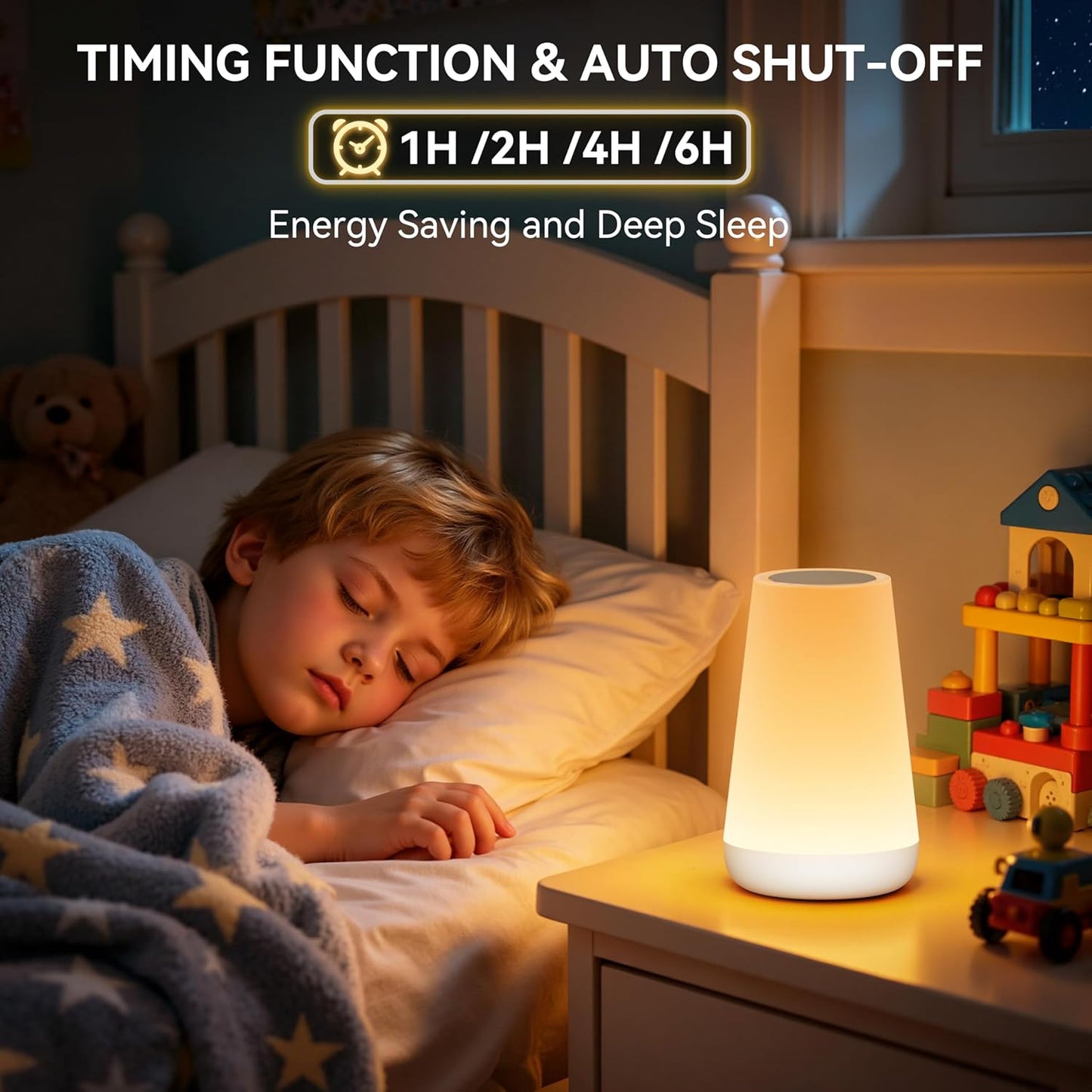 Auxmir Rechargeable Night Light, 13-Color Remote Control Lamp, White | touch control, 13 colors, 5 brightness levels, 4 lighting modes, 1/2/4/6-hour auto-off, portable for nursery and camping