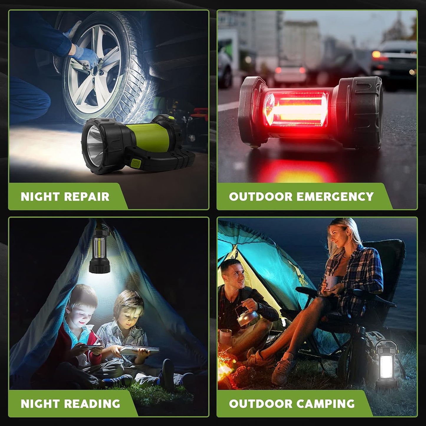 Camping Lantern Rechargeable, LED Flashlight Spotlight Lantern with 800LM, 3600 mAh, Strap Included Portable Bright Camping Light for Emergency, Outdoor Hiking, Power Outages