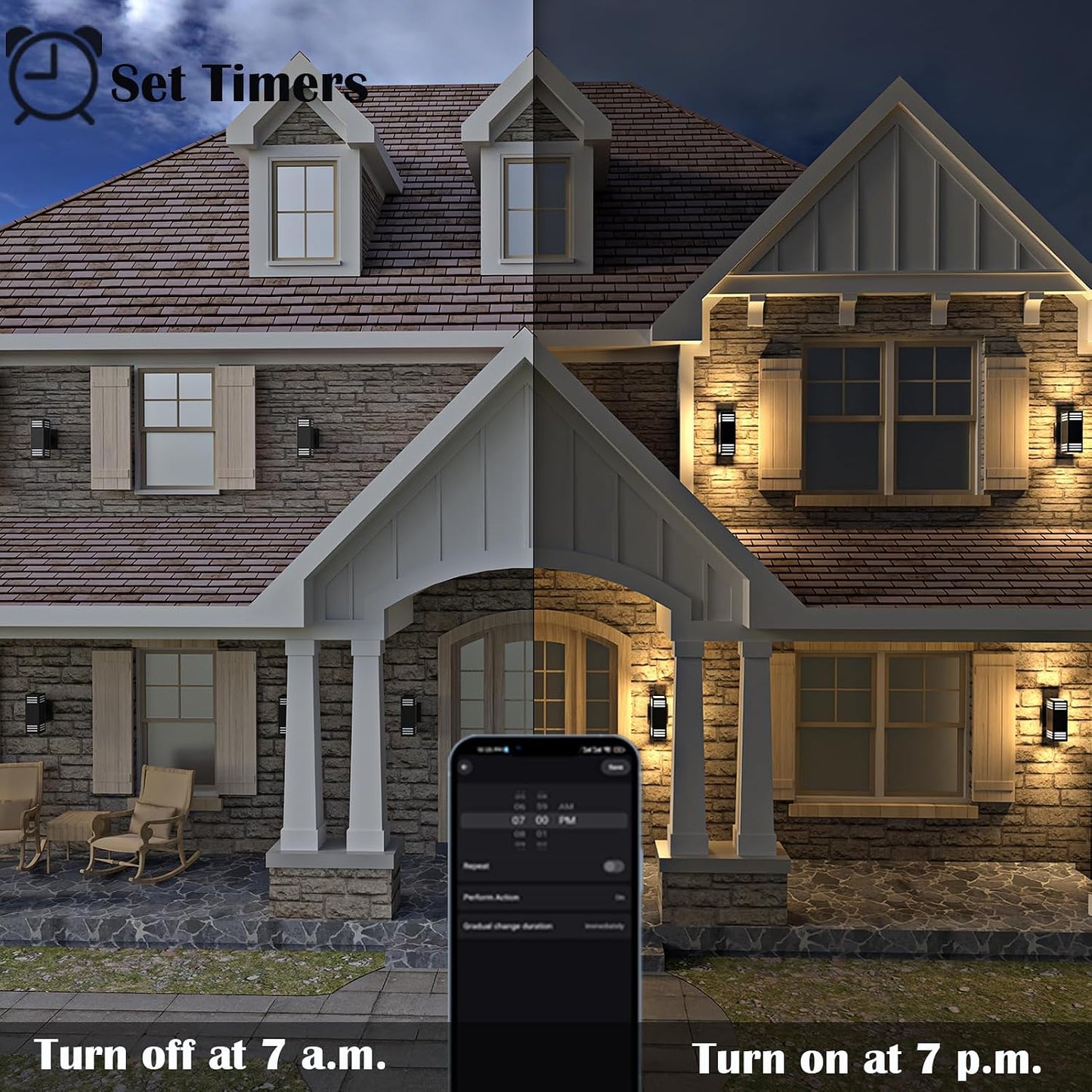 iYogaled RGB Smart Outdoor Wall Lights, 2 Pack Front Porch Light Fixtures, Square Color-Changing Wall Sconce with E26 Base, IP65 Waterproof Up and Down Lights with APP/Voice/Remote Control.