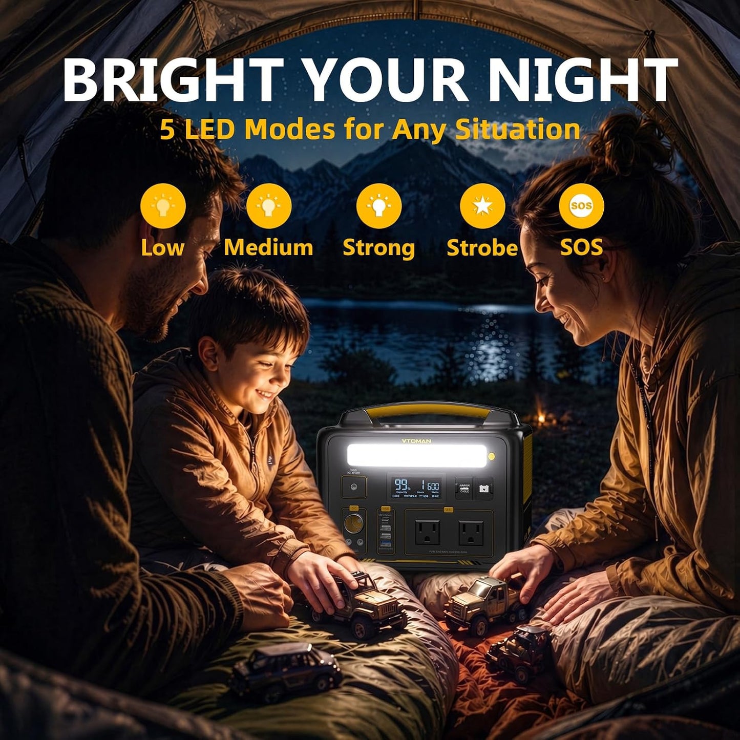 VTOMAN Jump 600X Portable Power Station 600W, 299Wh LiFePO4 Battery | 1200W Surge AC Outlet, PD 60W USB-C, 2-In-1 Solar Generator with Jump Start for Blackout, Camping, Outage and Road Trip