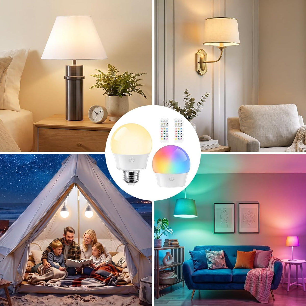 Yochoice E26 Rechargeable Light Bulbs with Remote, Battery Operated Bulbs