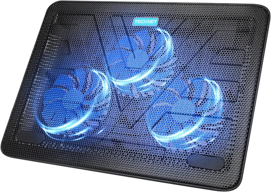 TECKNET Laptop Cooling Pad, Portable Slim Laptop Cooler for 12"-17" Laptops | 60% High-Efficiency Cooling, Whisper-Quiet Design, Dual USB Ports, LED Working Indicator, Alloy Material Mesh