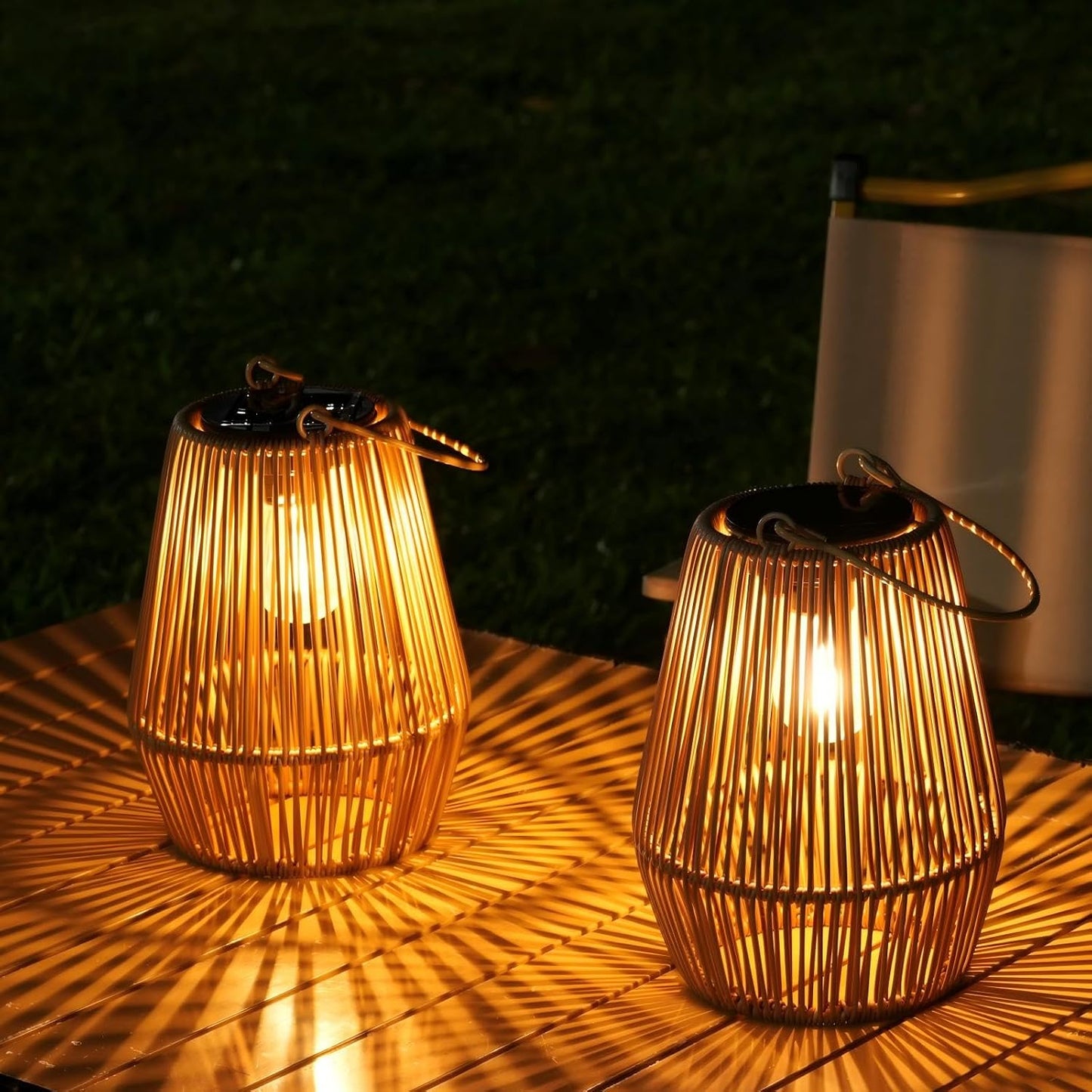 Solar Lanterns Outdoor Waterproof, Solar Rattan Lanterns 2 Pack | Gifts for Women Mom Grandma Hanging Solar Lights Outdoor Garden Decor for Outside, Patio, Yard, Porch, Lawn, 2 Pack