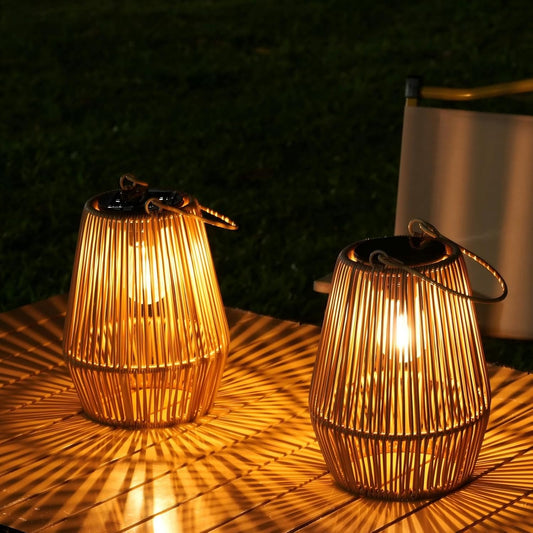 Solar Lanterns Outdoor Waterproof, Solar Rattan Lanterns 2 Pack | Gifts for Women Mom Grandma Hanging Solar Lights Outdoor Garden Decor for Outside, Patio, Yard, Porch, Lawn, 2 Pack