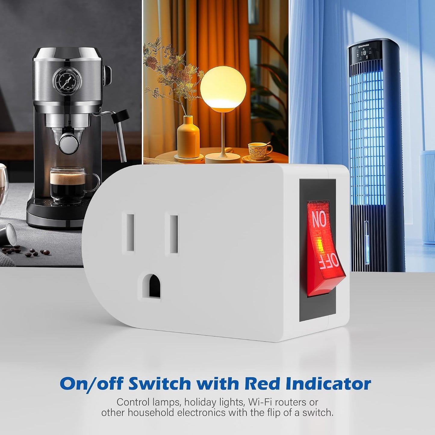 HiFind Grounded Outlet Extender with ON/Off Switch (3 Pack), 3 Prong Single Port Power Adapter, Energy & Space Saving Wall Tap Plug with Red Indicator for Light & Small Appliance, ETL, White