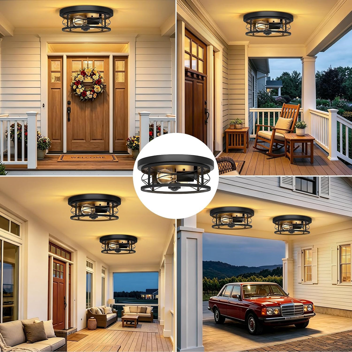 Motion Sensor Outdoor Ceiling Light, Dusk to Dawn Flush Mount Light Fixture