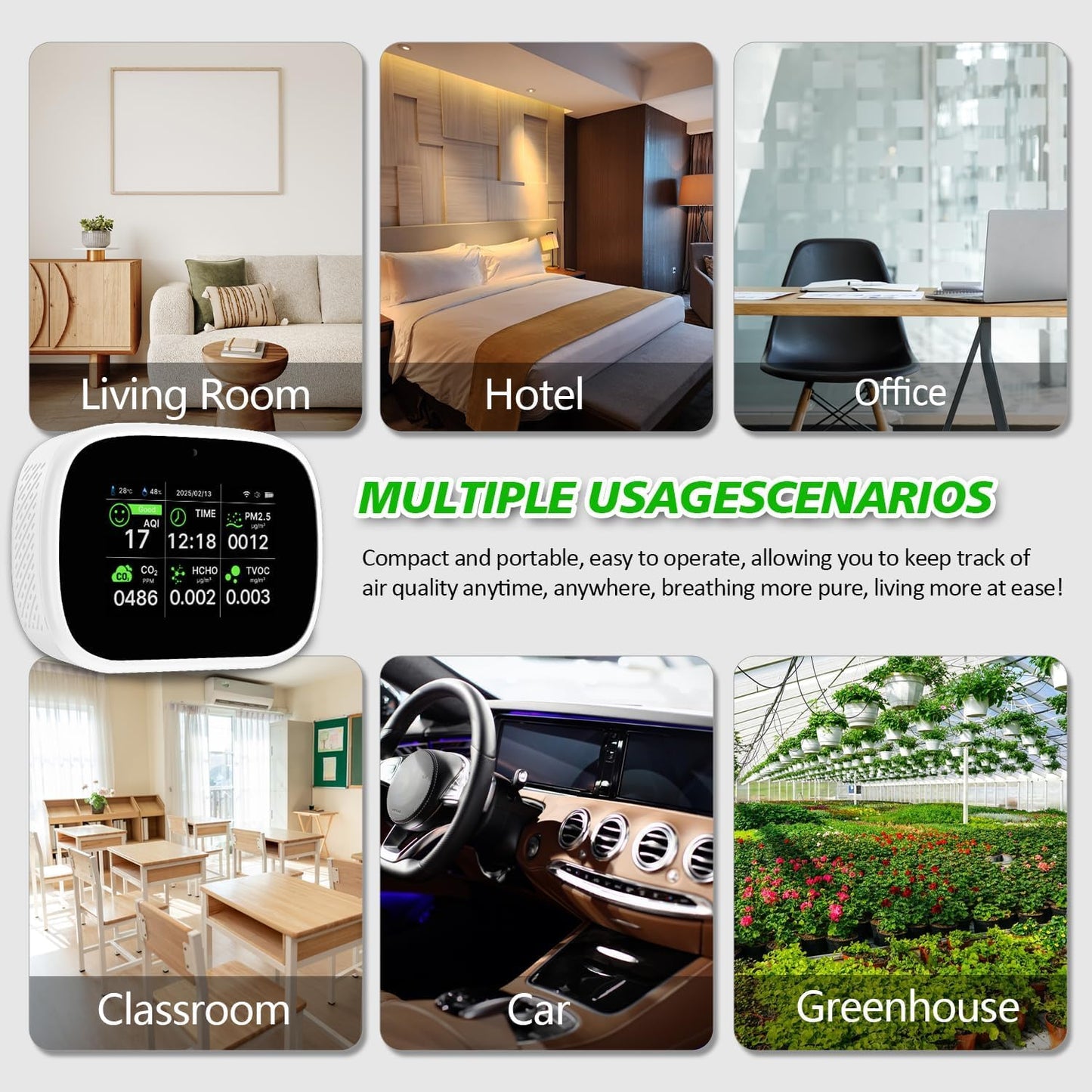 18-in-1 Smart Air Quality Monitor, WiFi Indoor Air Detector with Dual Chip, Real-Time Monitoring for AQI, CO2, PM2.5, PM1.0, PM10, TVOC, HCHO, Time, Temperature and Humidity with APP
