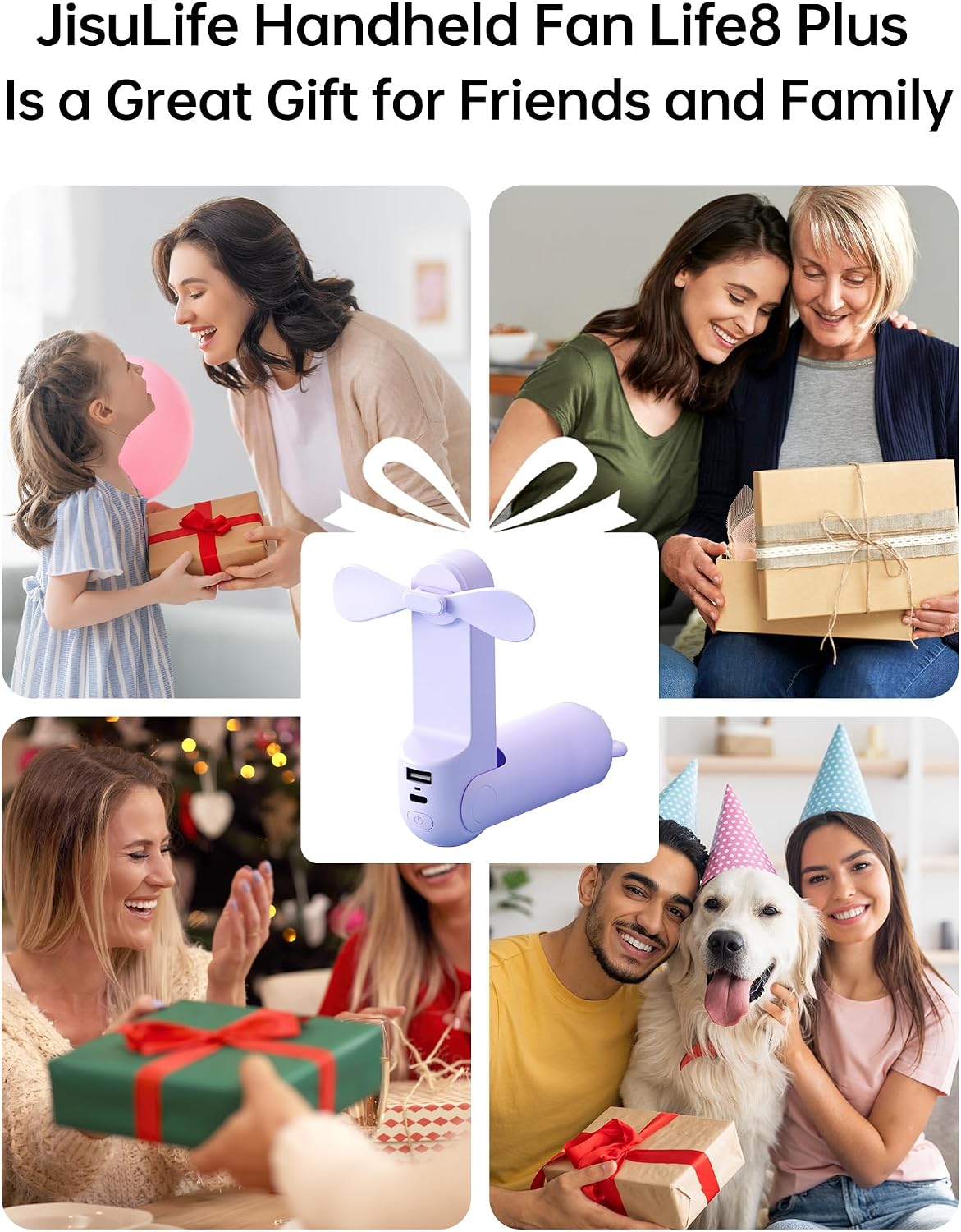 JISULIFE Handheld Fan 8 Plus: 40H Cooling & 4500mAh PowerBank & Flashlight | USB Rechargeable, Portable Pocket Size for Travel, Makeup, Concerts, Summer Gifts for Women(Purple)
