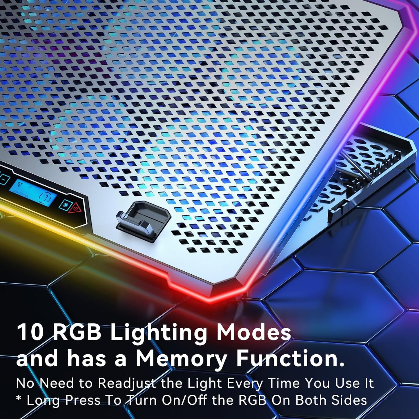 KYOLLY Aluminum Alloy RGB Gaming Laptop Cooler with 6 Fans and LCD Screen - 10 RGB Modes Memory Function, 4 USB Ports 3.0 and 2.0 Hub, 9 Height Adjustable for 10 to 21 Inch Laptops on Desk or Lap