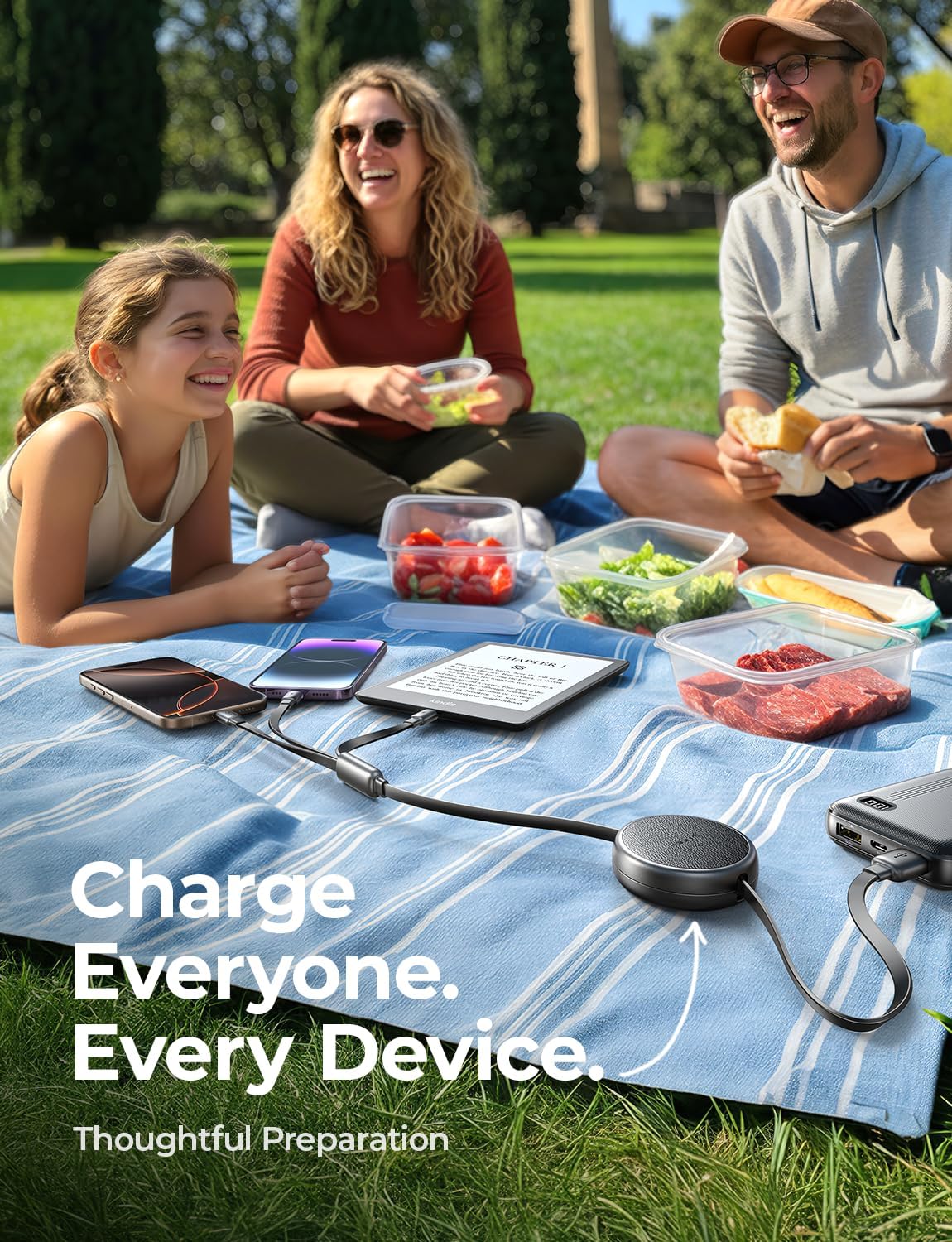 LISEN Multi Charging Cable, Retractable Car Charger for Multiple Devices