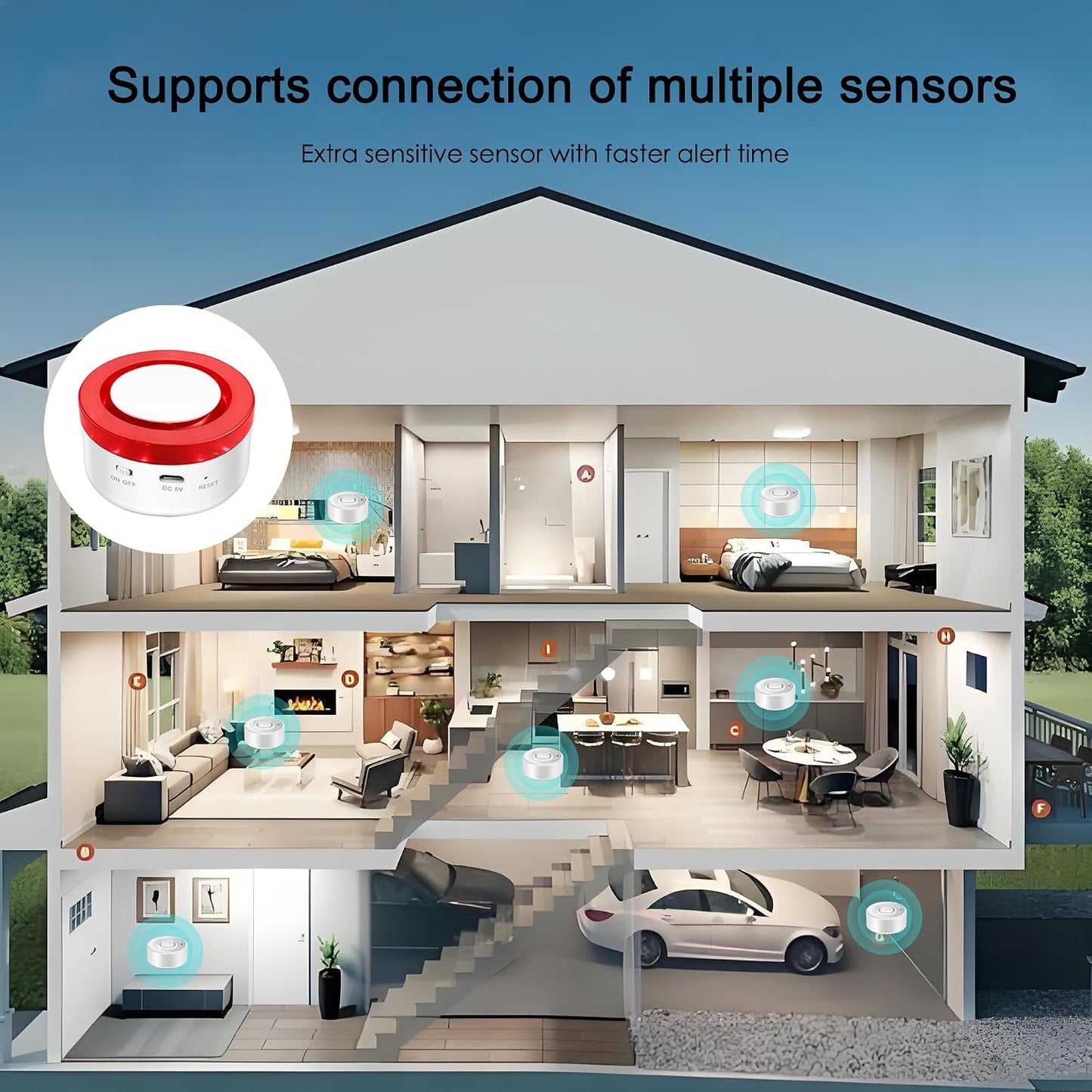 WiFi Water Leak Detector: Smart Water Sensor Alarm,100dB Adjustable Alarm and App Alerts for Kitchens, Basements, Bathrooms, 2 Detectors & 1 Base Station