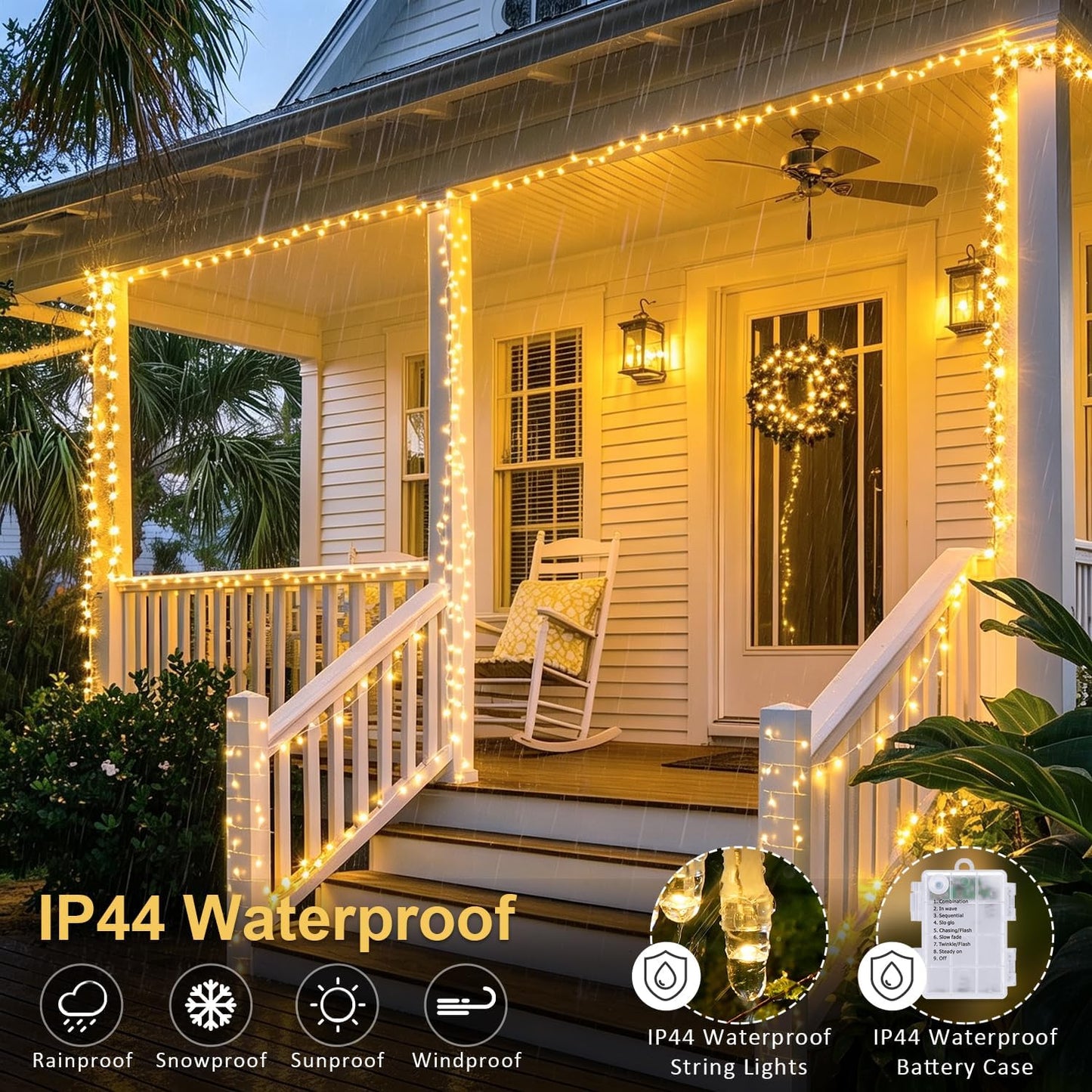 JMEXSUSS Remote Control String Lights Battery Operated Classroom Lights | Waterproof, 66ft 200 LED Warm White Christmas Lights Outdoor Indoor, Twinkle Classroom Dorm Lights for Bedroom Patio Decor