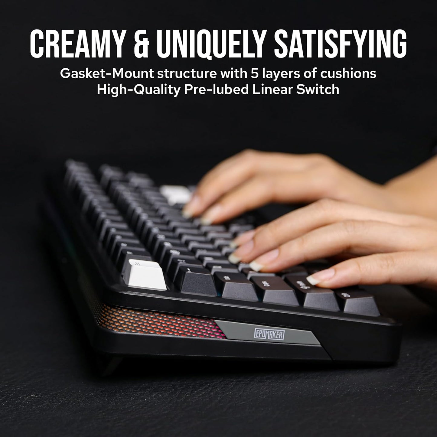 EPOMAKER TH85 QMK/VIA Wireless Gaming Keyboard, BT5.0/2.4GHz/USB-C | Hot-Swap Pre-lubed Custom Creamy Jade Linear Switches, Gasket Creamy Keyboard for PC/Mac/Office/Gaming (Black)