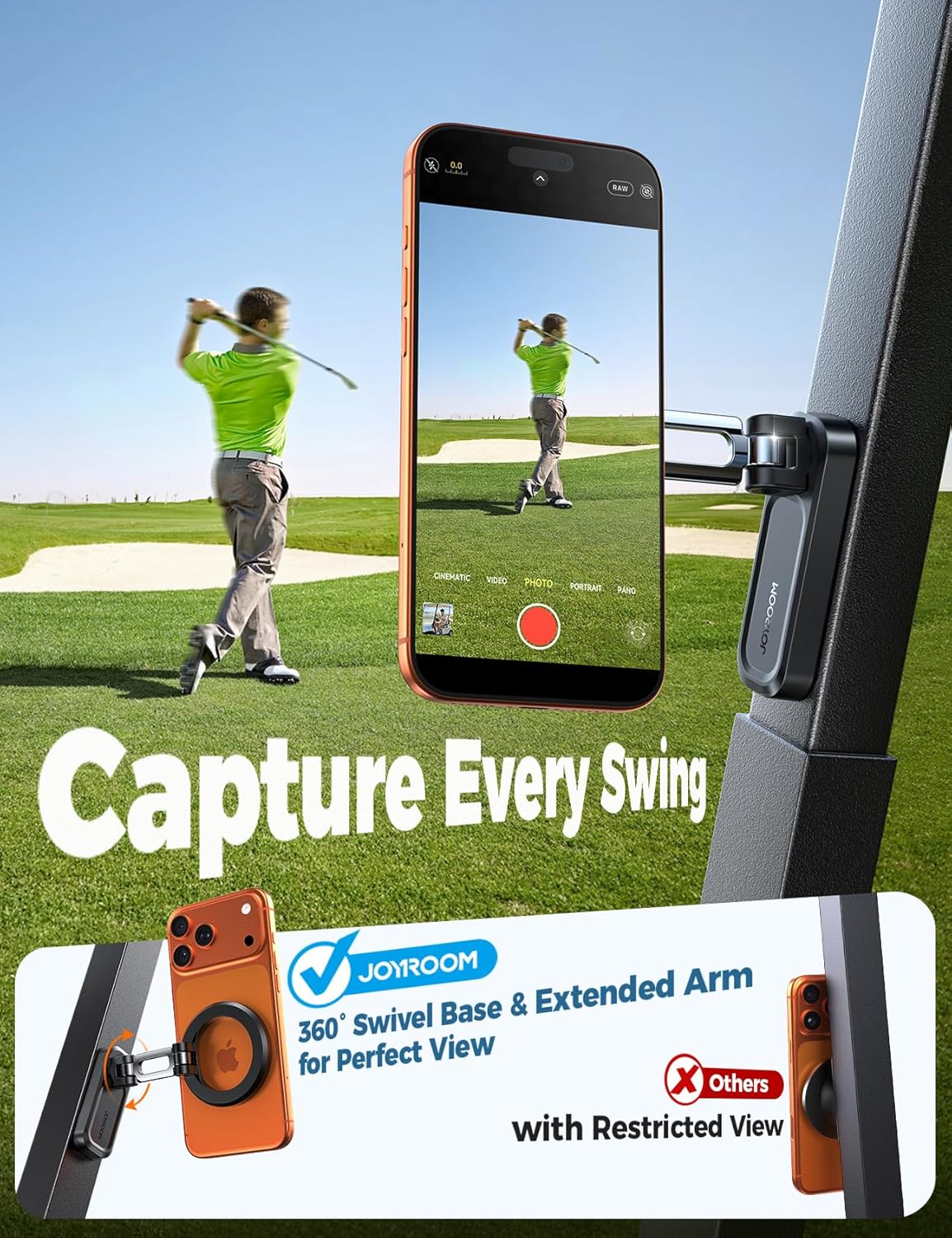 Upgraded Magnetic Golf Cart Phone Holder ,360° Rotatable Golf Accessories | Metal Foldable Arm for Easy Viewing & Operation, Golf Gifts for Men Dad Him, Golf Cart Accessories for EZGO, Club Car, Yamaha