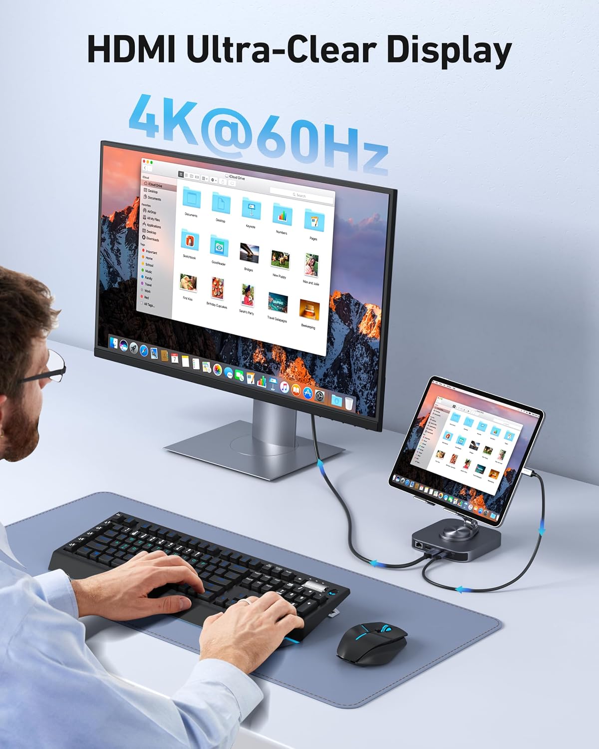 BENFEI USB C Hub Tablet Stand, 9-in-1 Foldable Rotating iPad Docking Station with 4K@60Hz HDMI, Ethernet, 1xUSB-C & 3X USB 3.0, 100W PD, SD/TF Card Reader for iPad Pro/Air/Mini