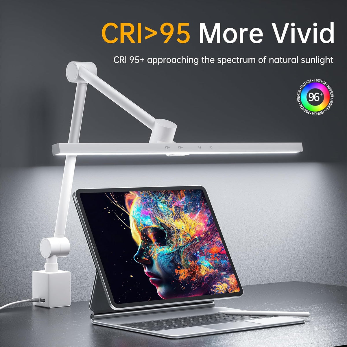 deeloop Dual Arm Desk Lamp with Clamp, CRI95+ Asymmetric LED Light wiht USB