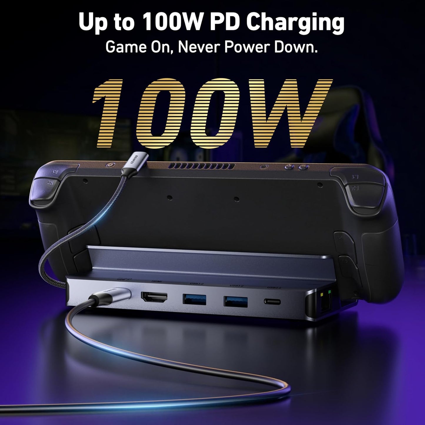 BENFEI Steam Deck Dock, Docking Station for Steam Deck (OLED)/ROG Ally/Legion Go, 6-in-1 USB C Hub with HDMI 4K@60Hz, 1Gbps Ethernet, 1xUSB C 2X USB 3.0 Port, PD 100W Charging