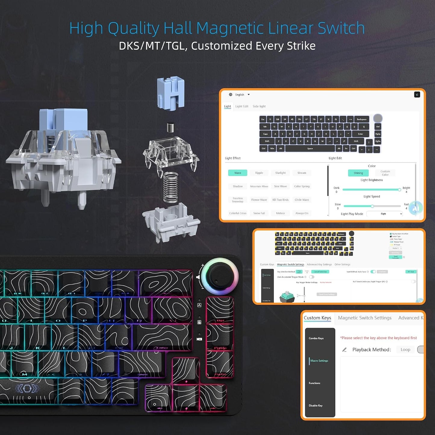 Womier M68HE PRO 60% Percent Keyboard Rapid Trigger Gaming Keyboard RGB | Hall Effect Topographic Keyboard,Wired Custom 8000 Hz Mechanical Keyboard with Magnetic Switch,PBT Keycap for Mac/Win,Black