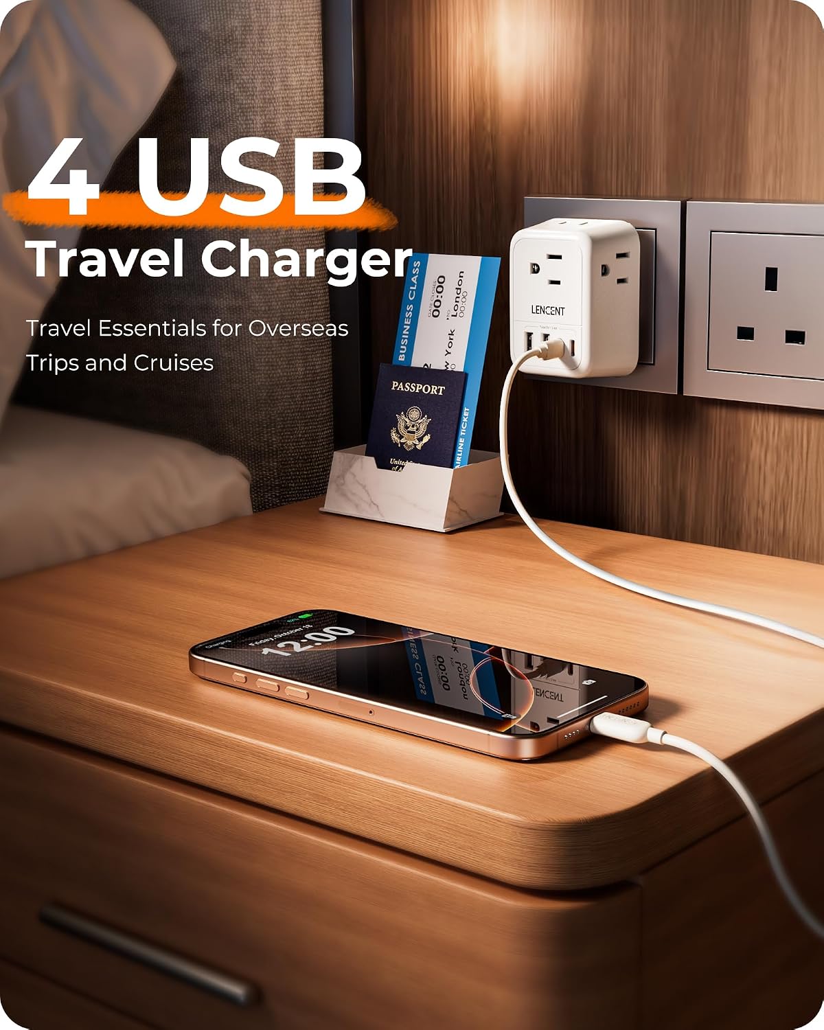 LENCENT Foldable US to UK Ireland Plug Adapter, Type G Travel Adapter | with 4 USB Charger(2 USB C), Power Adaptor for USA to Scotland Dubai Hong Kong England British Kenya London