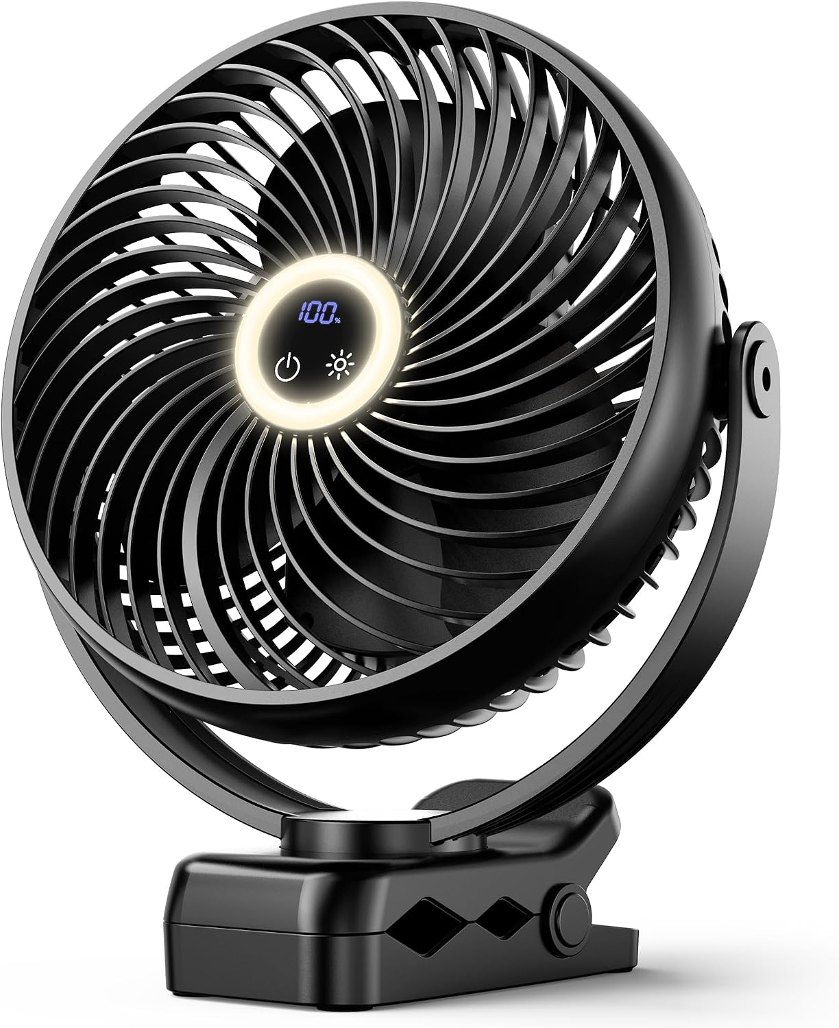 Koonie 8'' 10000mAh Portable Clip on Fan with LED Lantern and Hook | Battery Operated Desk Fan, Quiet Camping Fan with LED Digital Display, 360° Rotation & 3 Speeds for Travel Tent Gym Treadmill