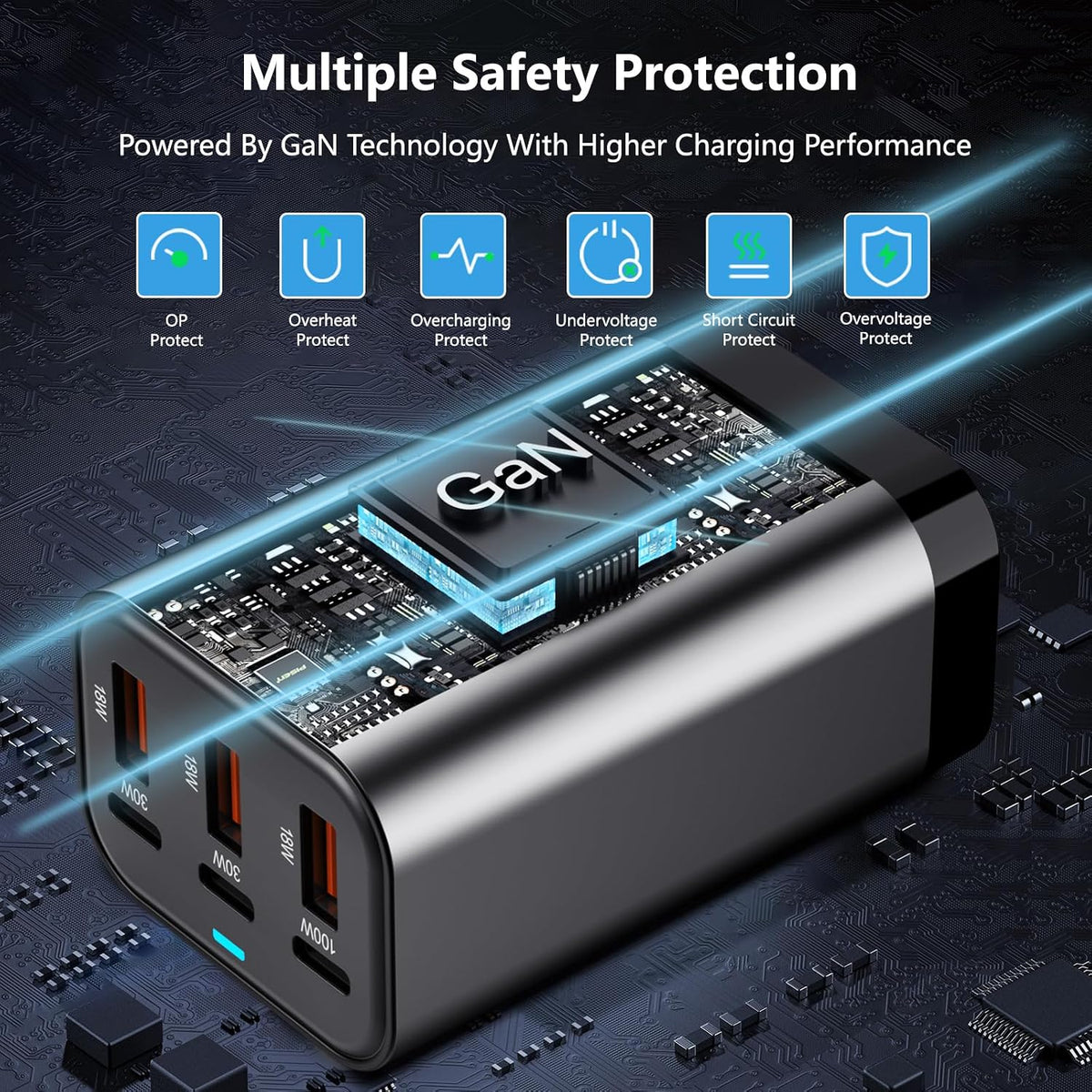 USB C Charger Block 200W Multi Port USB Fast Charging Station Hub GaN PPS PD 100W Type C Wall Charger Power Adapter for Multiple Laptop iPad iPhone 17 MacBook Galaxy S26 Android Pixel 65W 45W 30W 20W