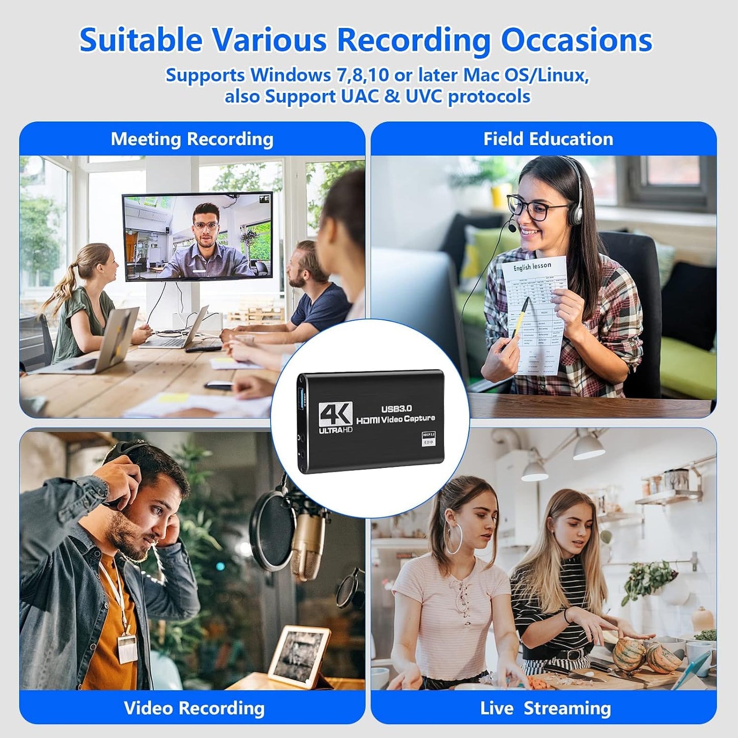 Capture Card Nintendo Switch, Video Capture Card, Game Capture Cards | 4K 1080P 60FPS, HDMI to USB 3.0 Capture Cards for Streaming Work with PS4/PC/OBS/Camera