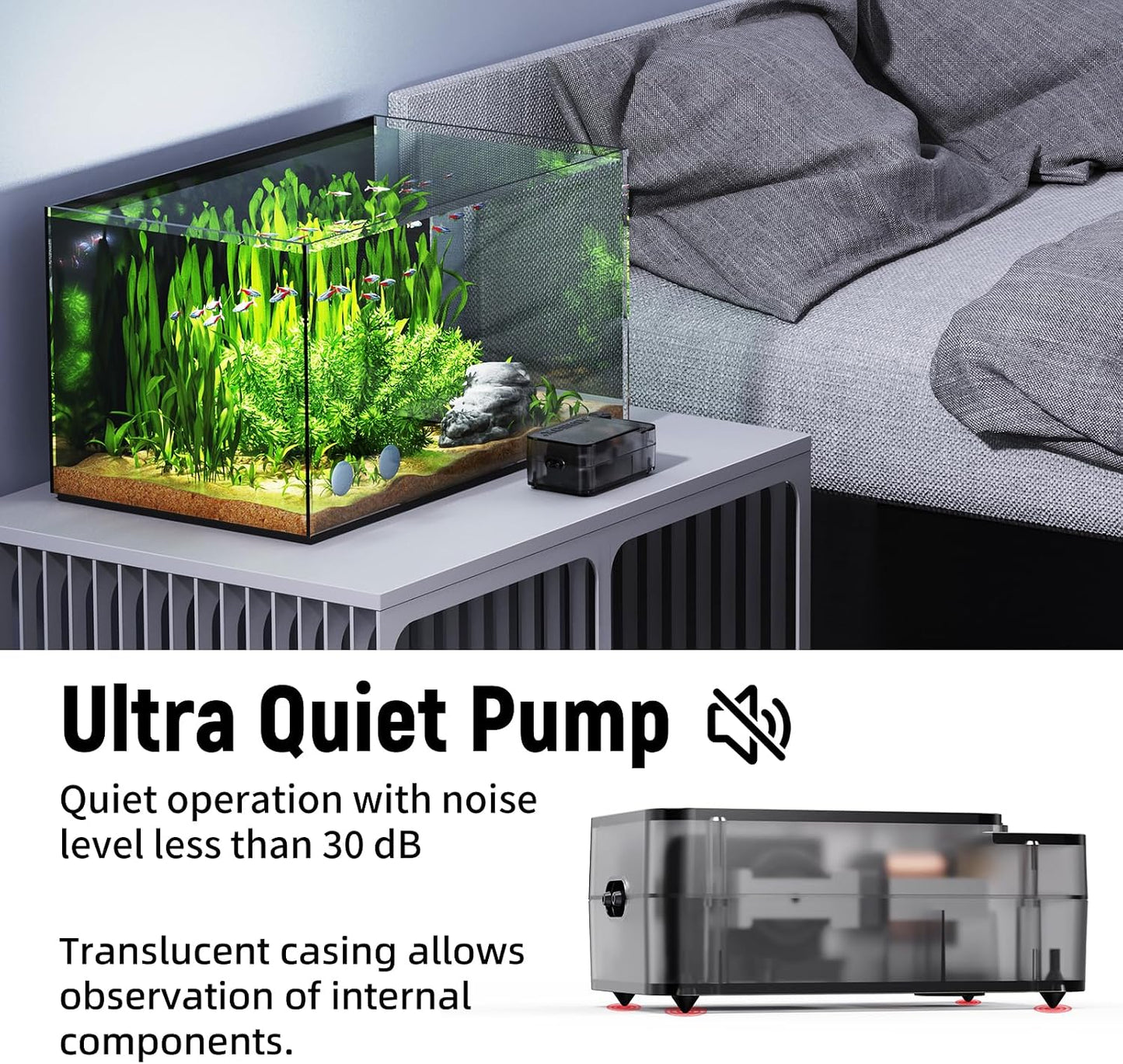 AQUASMITH Aquarium Air Pump,Ultra-Quiet/Small Size/More Output Air Pump for Fish Tank 1.5w/29GPH/14Kpa,with Air Stone Bubbler,Adjustable Airflow,Single Outlet Suitable for 20-40 Gallon Fish Tank