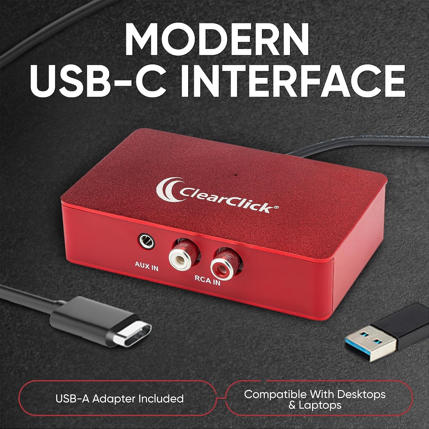 ClearClick Audio to USB 2.0 - Second Generation - Audio Capture & Live Streaming Device - Input 1/8" 3.5mm Aux AV RCA - USB-C Plug & Play