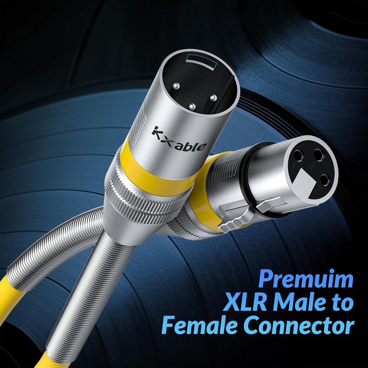 Kxable XLR Microphone Cable 75 FT, XLR Male to Female Balanced Mic Cable, 3-Pin Shielded Speaker Cord, Zinc Alloy Connectors, 22AWG Pure Copper, Metal Spring SR, Recording Studio, Podcast, Yellow