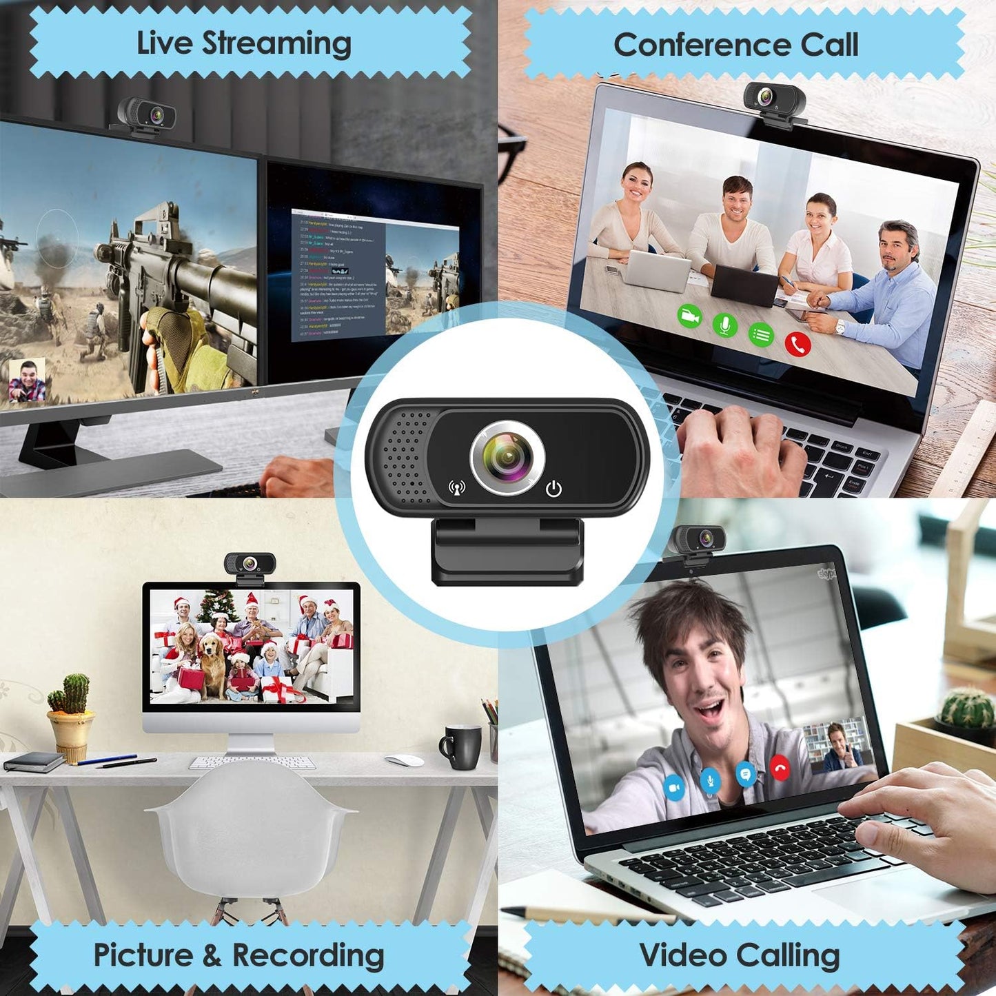 ToLuLu 1080P Webcam with Microphone, HD Webcam Web Camera with Tripod Stand | Widescreen USB Computer Camera, Streaming Mic Web cam for Online Calling/Conferencing,Facetime/YouTube Desktop Laptop PC