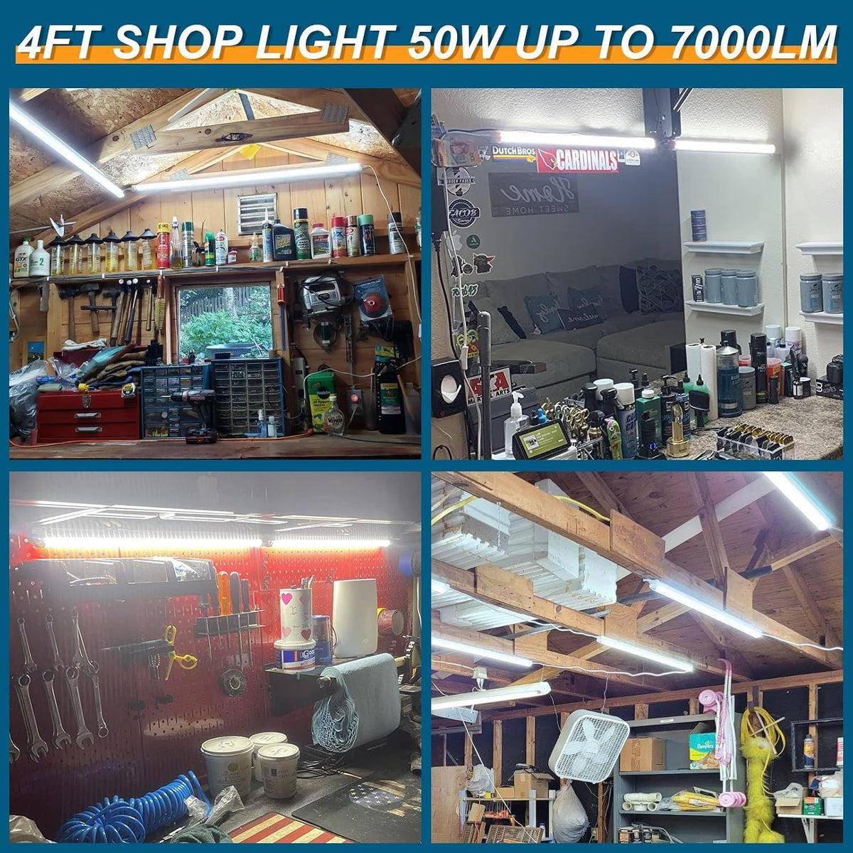 Led Shop Lights,Led Shop Lights 4FT 50W 6500K 7000LM Clear White,Shop Light 4FT 110V Linkable Integrated V-Shape for Shop Garage,Warehouse,Workbench and Workshop Commercial Bay Lighting(2-Pack)