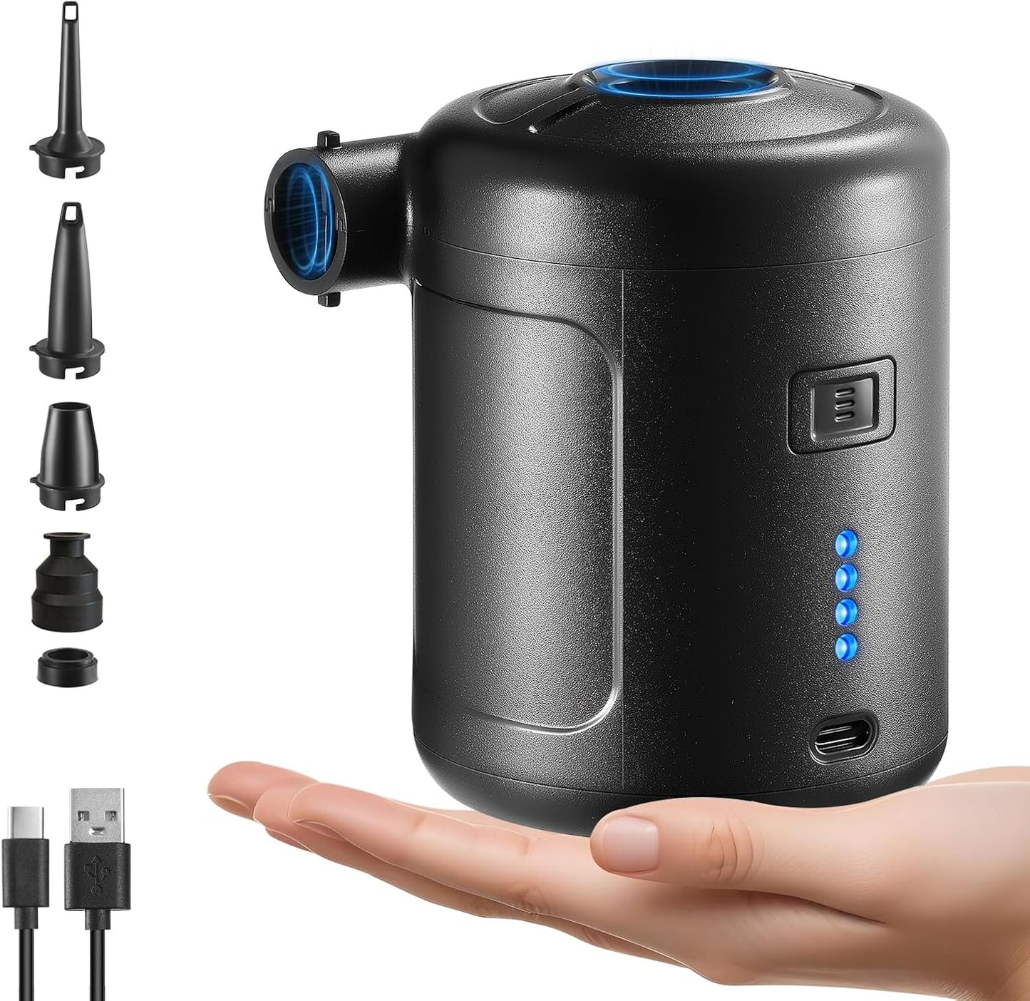 Portable Air Pump for Inflatables, Rechargeable Air Mattress Pump, 6000mAh | 400L/min Battery Powered Air Pump for Quick Inflate and Deflate of Air Beds, Pool Floats, Swim Rings and Vacuum Storage Bags