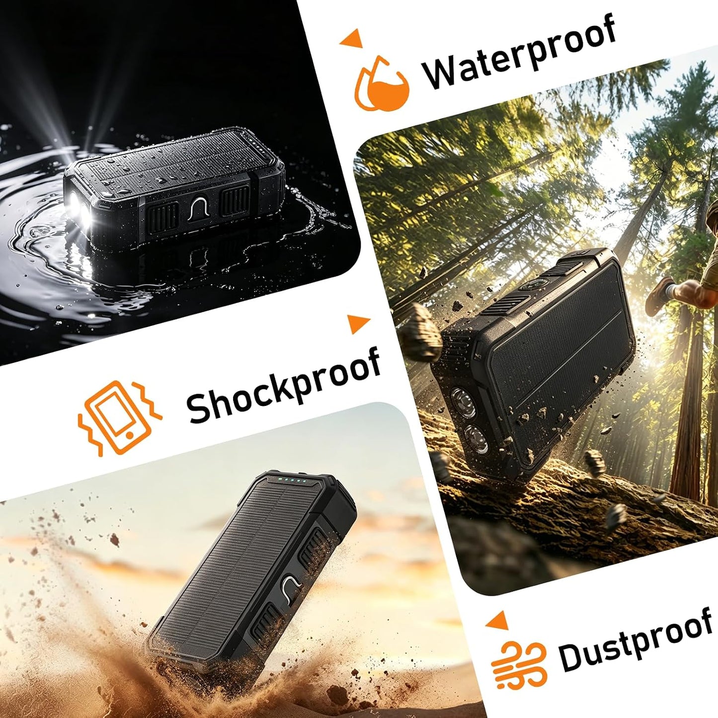 YELOMIN Solar Power Bank Portable Charger 20000mAh, 22.5W Fast Charging Compatible with iPhone Samsung iPad, 3 Built-in Cables & Dual LED Flashlight, Outdoor Battery Pack for Camping Travel Hiking